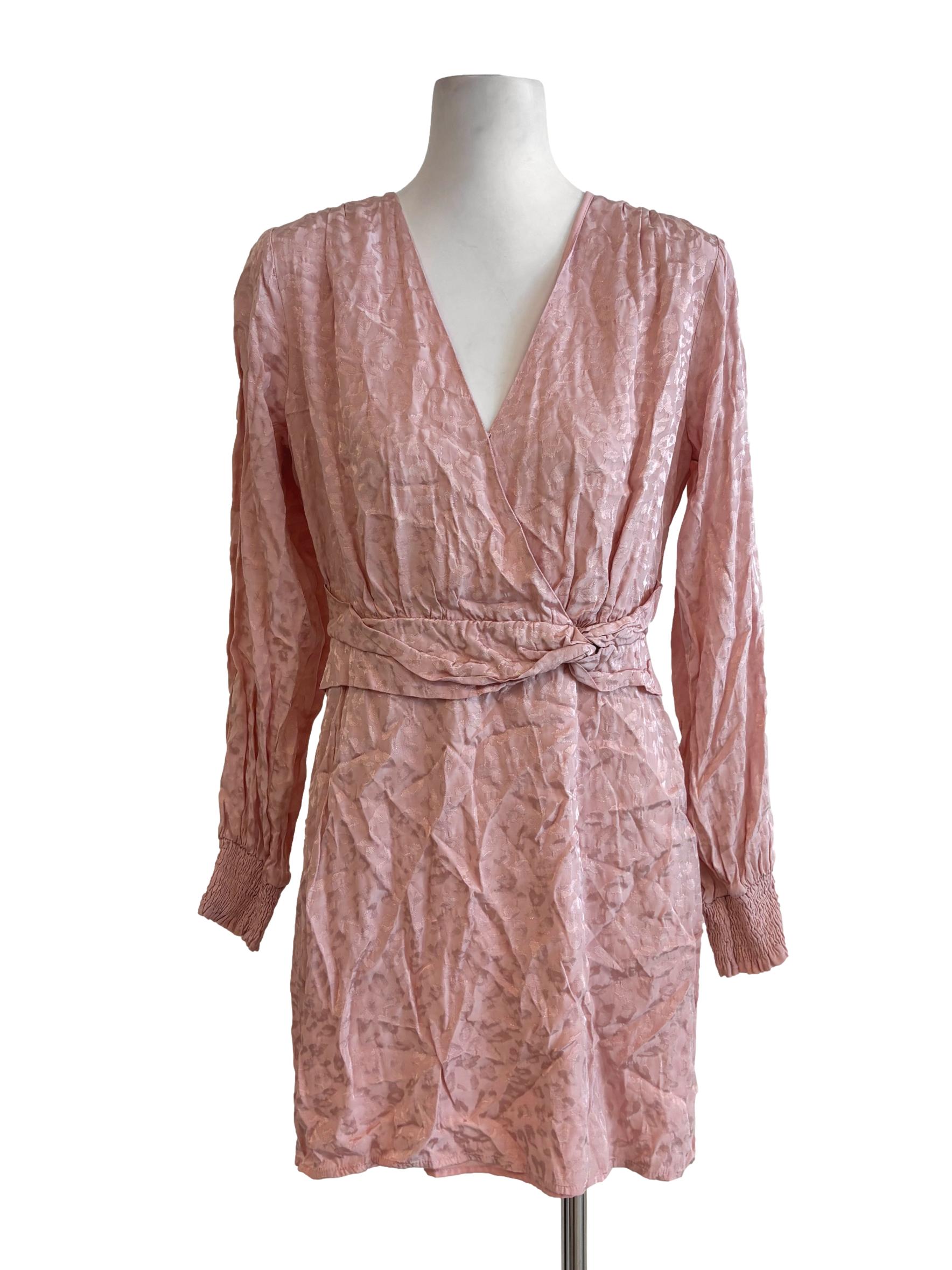 Baby Pink Leopard Print Surplice Dress