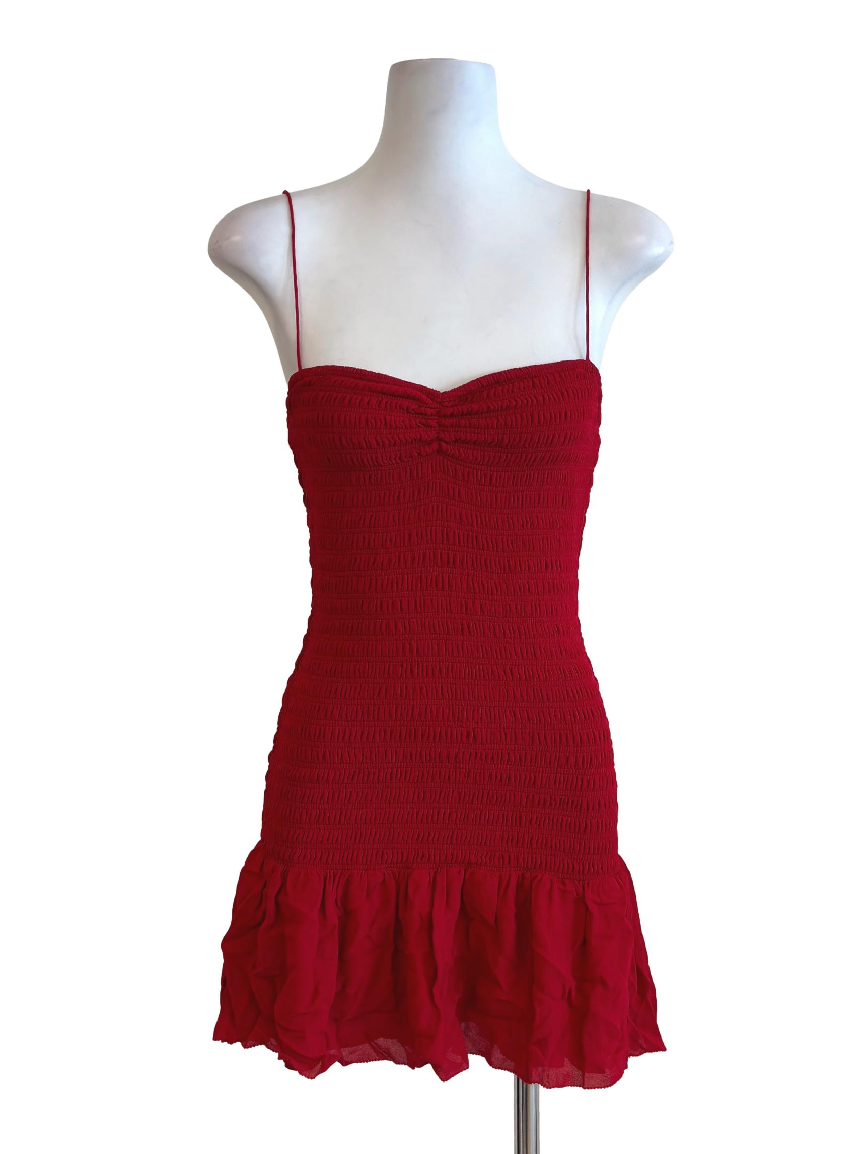 Apple Red Smocked Camisole Dress