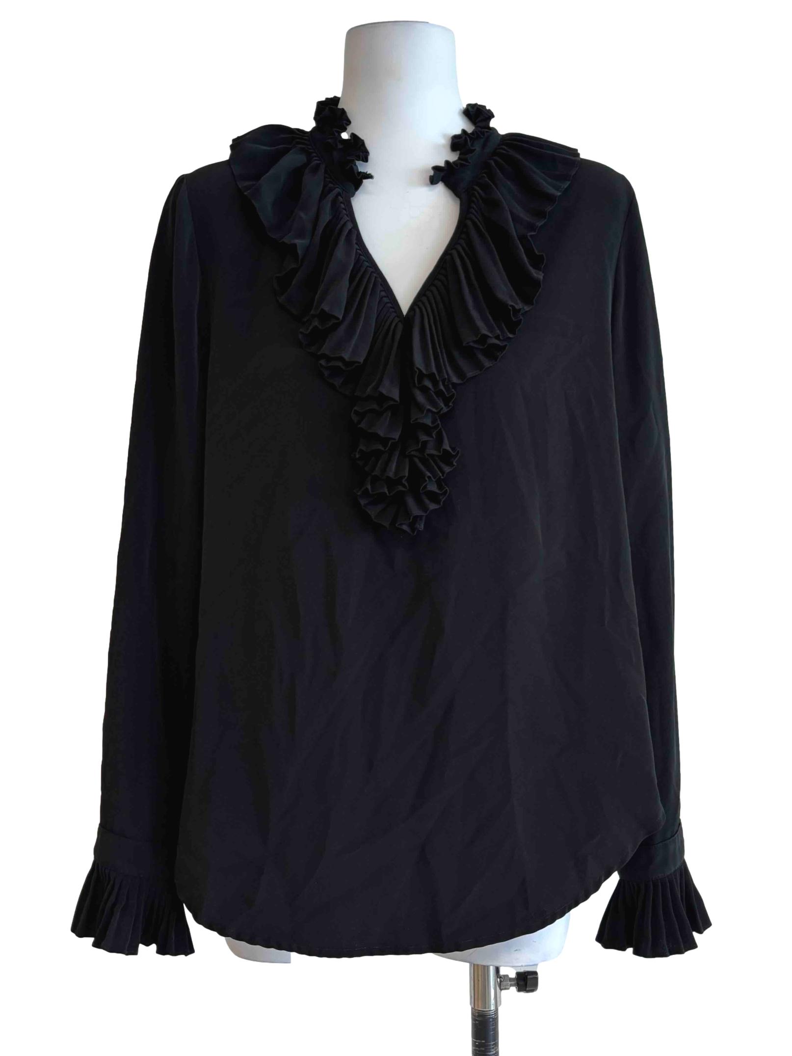 Onyx Black Ruffle Neck Blouse