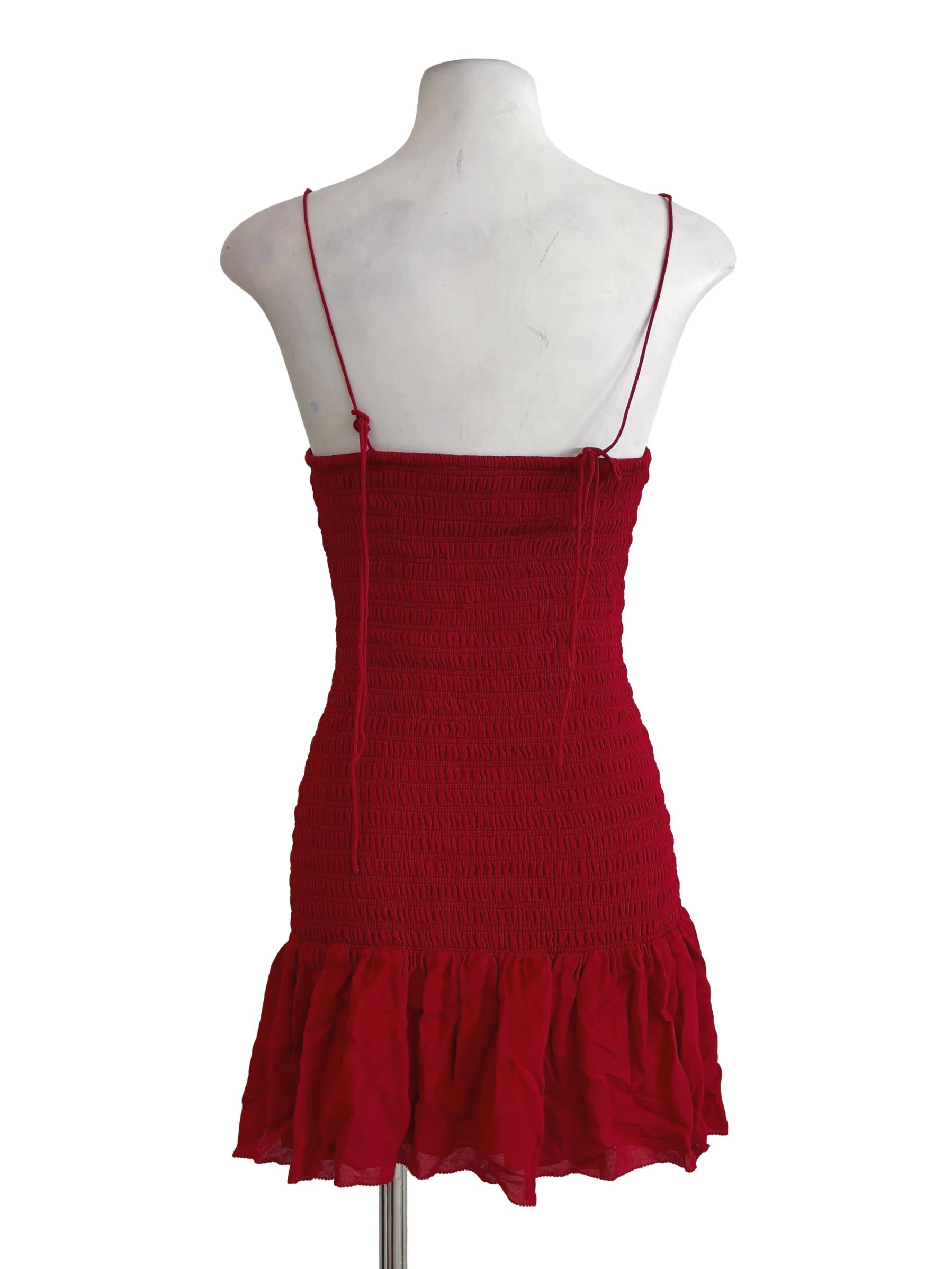 Apple Red Smocked Camisole Dress