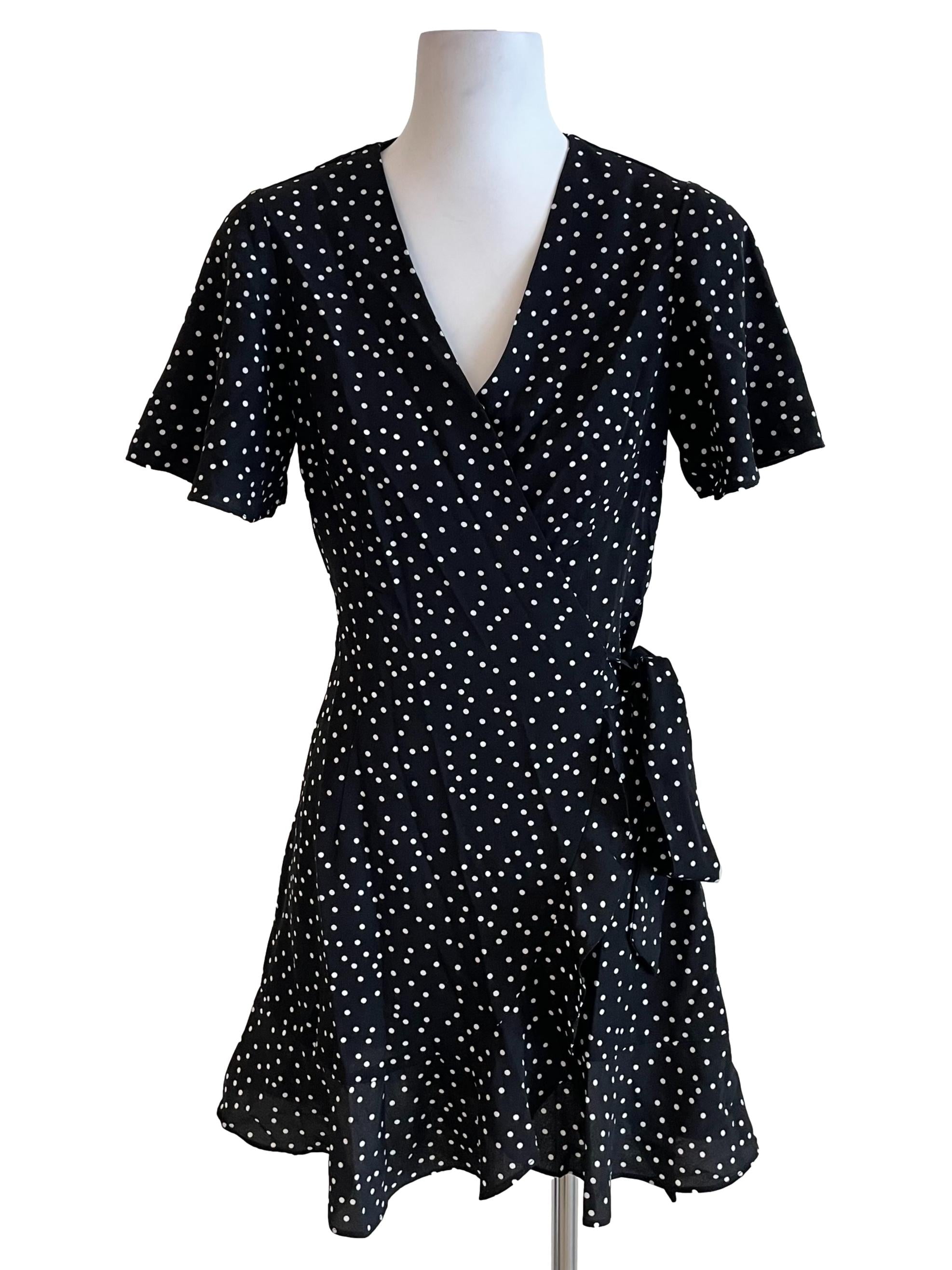 Black Dots Ruffle Wrap Dress