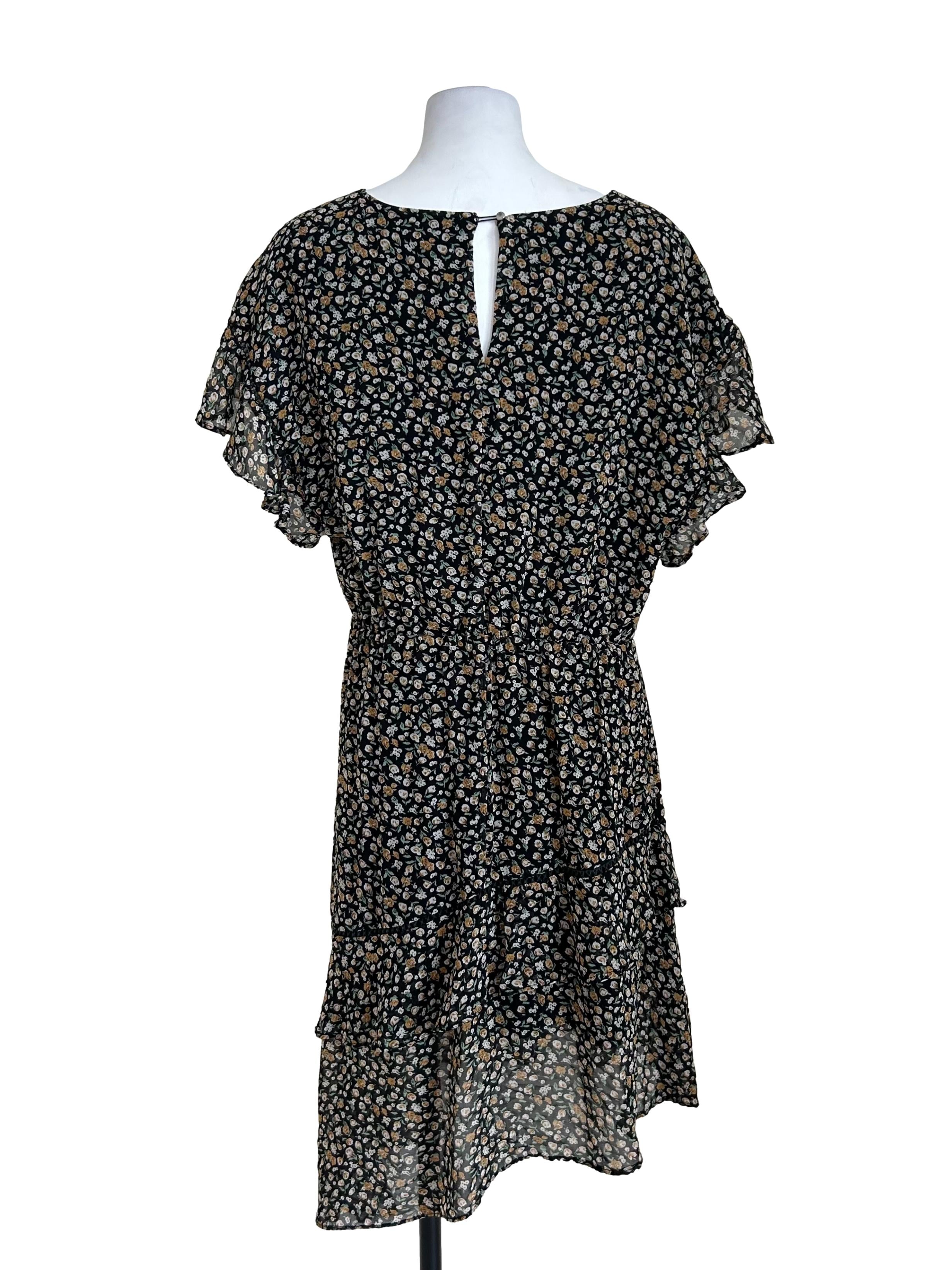 Black Micro Floral Tiered Dress