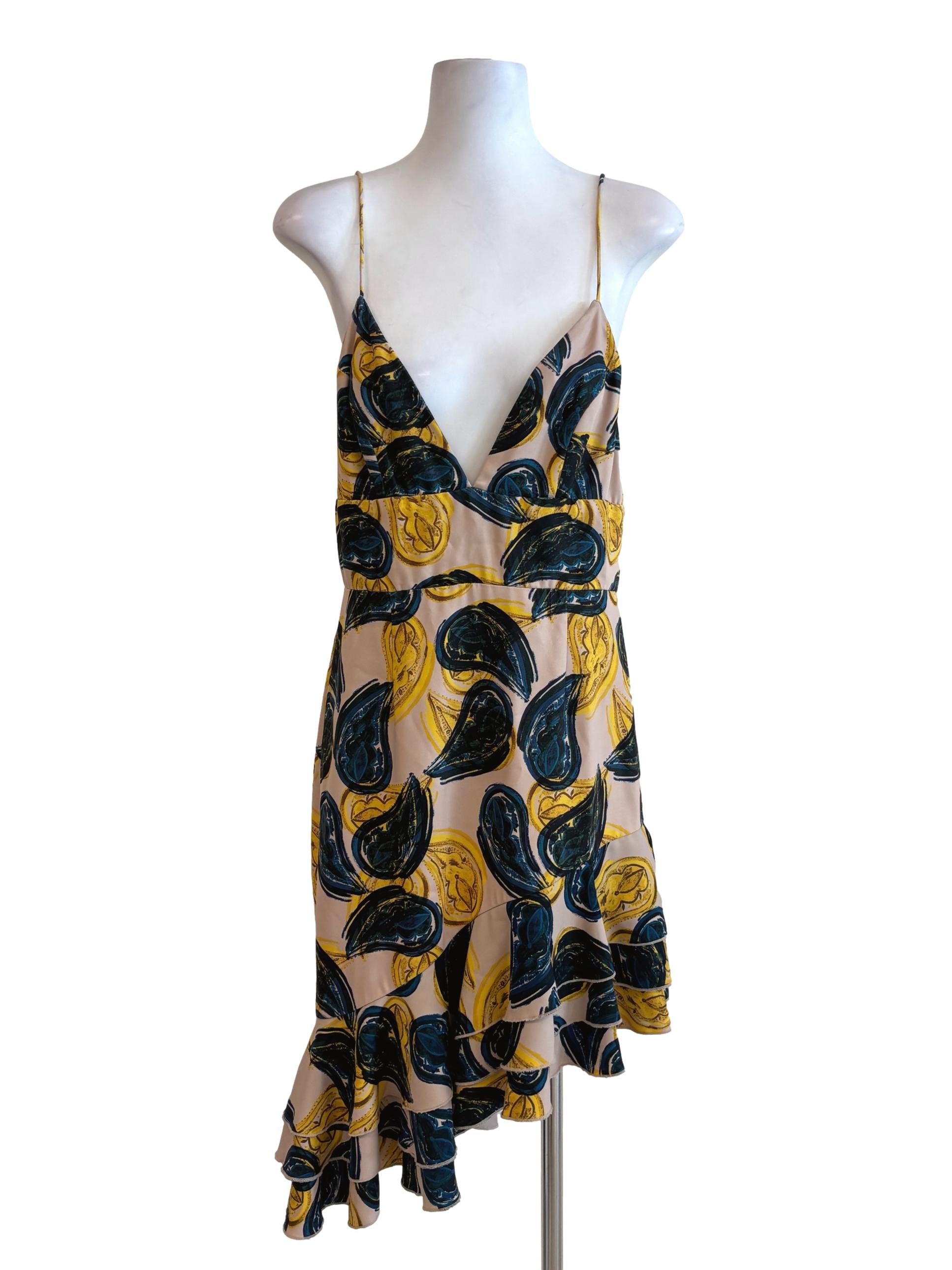 Cream Yellow Green Patterned Camisole Dress