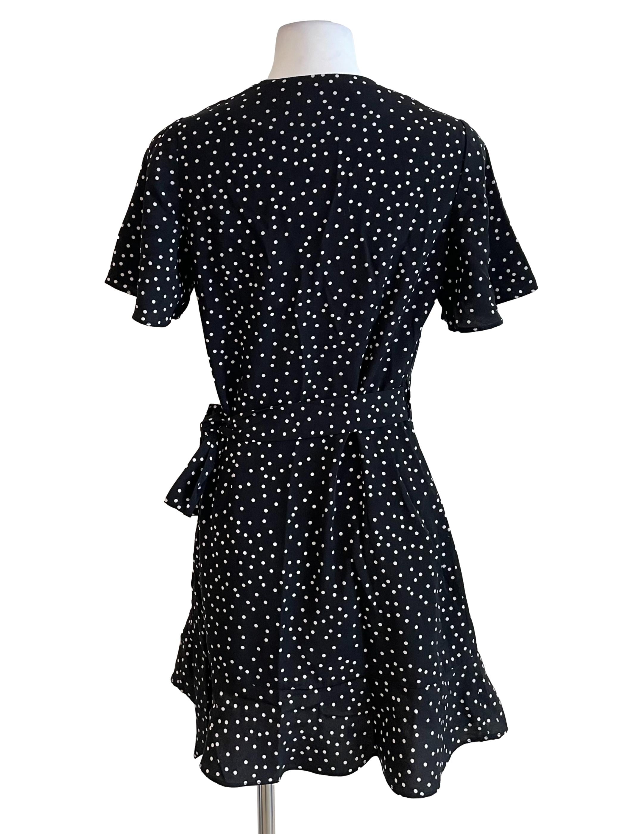 Black Dots Ruffle Wrap Dress