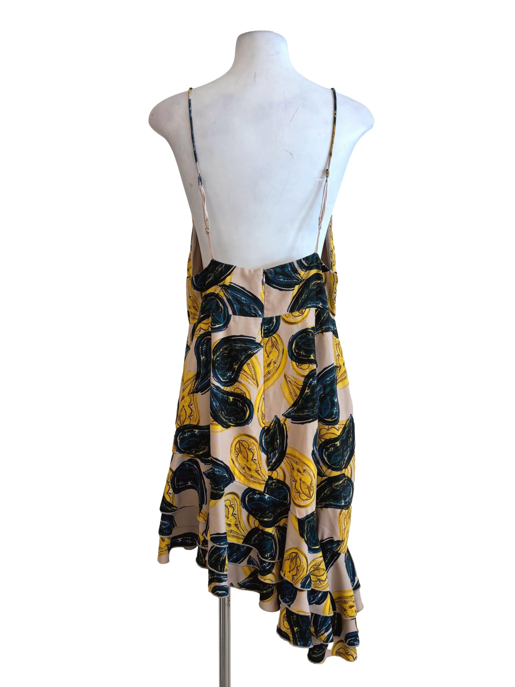 Cream Yellow Green Patterned Camisole Dress