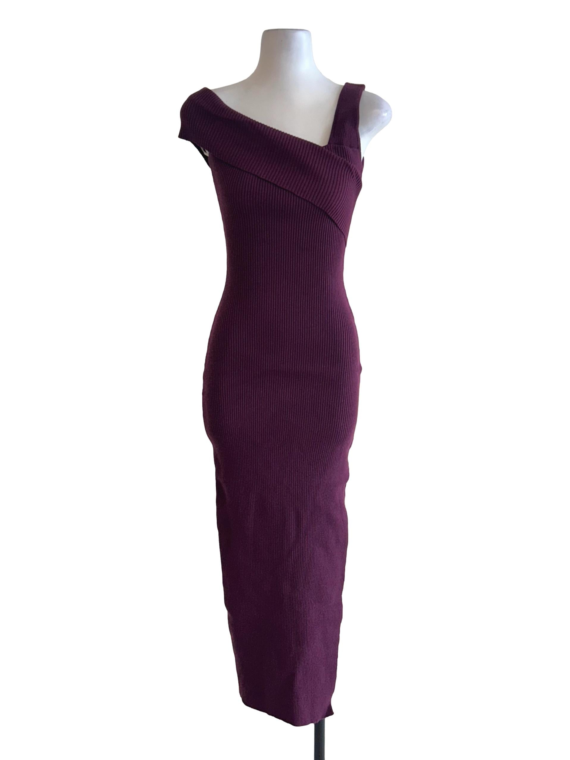 Maroon Asymmetrical Knit Bodycon Dress