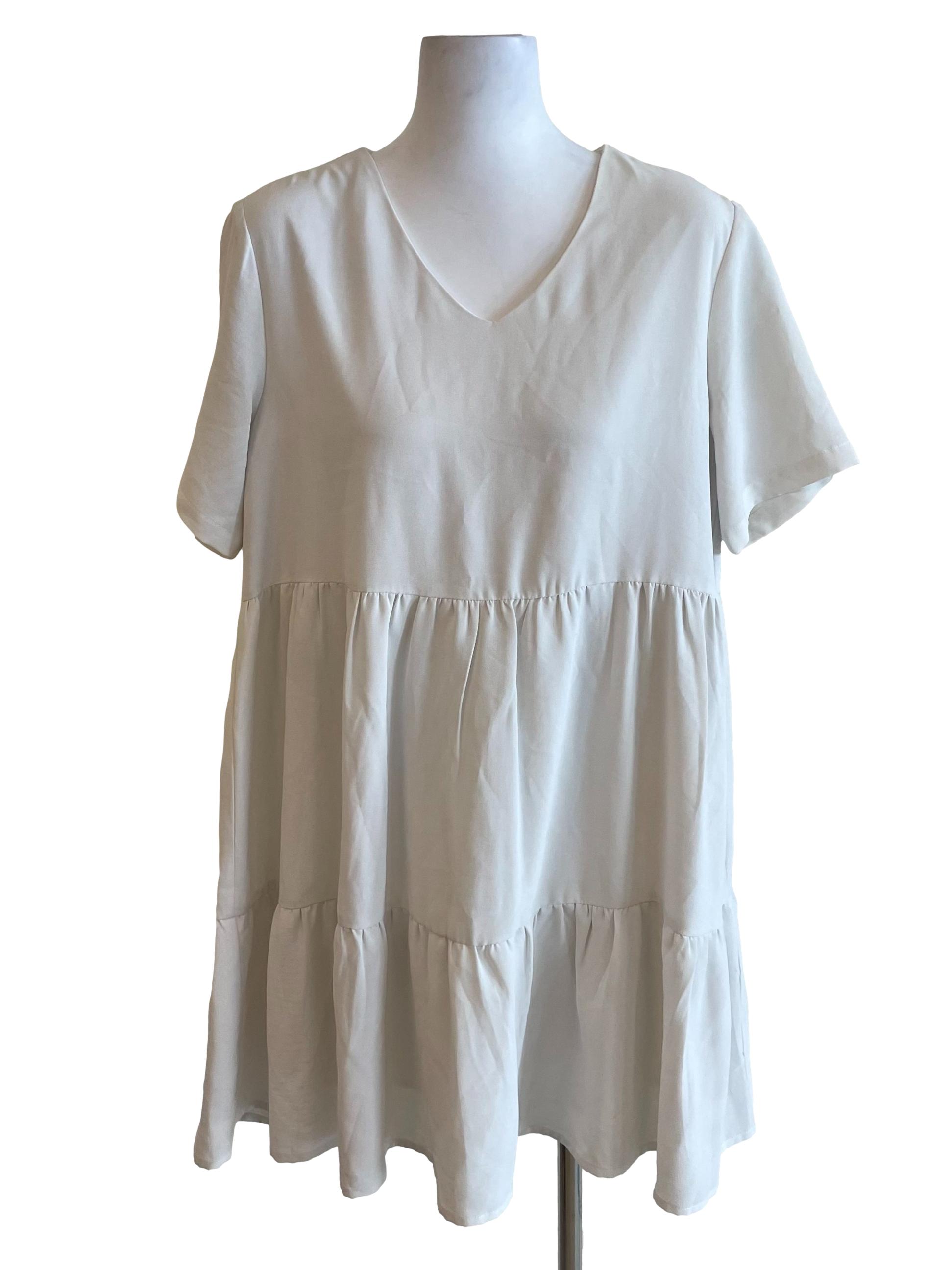 Off White Tiered V Neck Dress