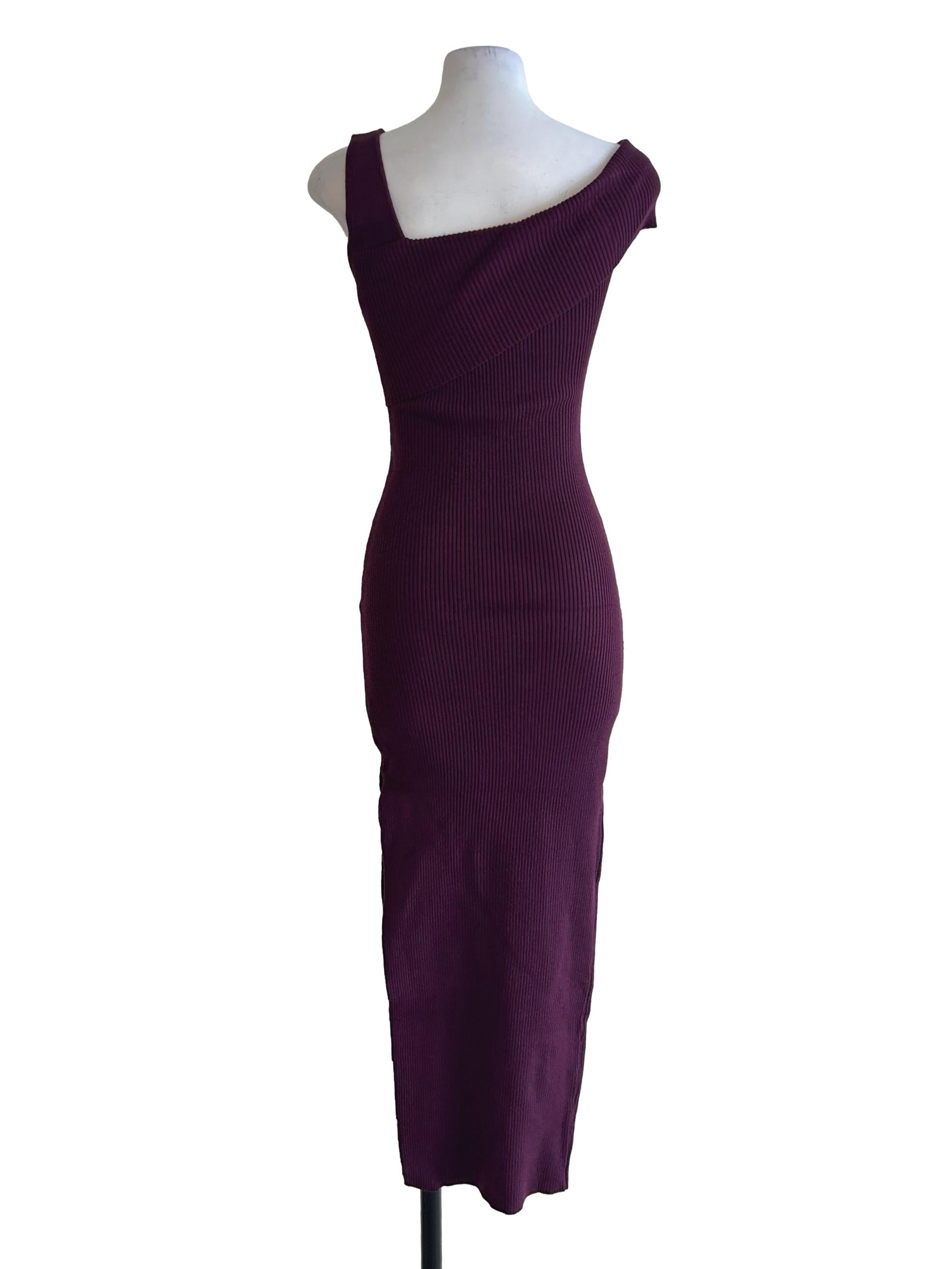 Maroon Asymmetrical Knit Bodycon Dress