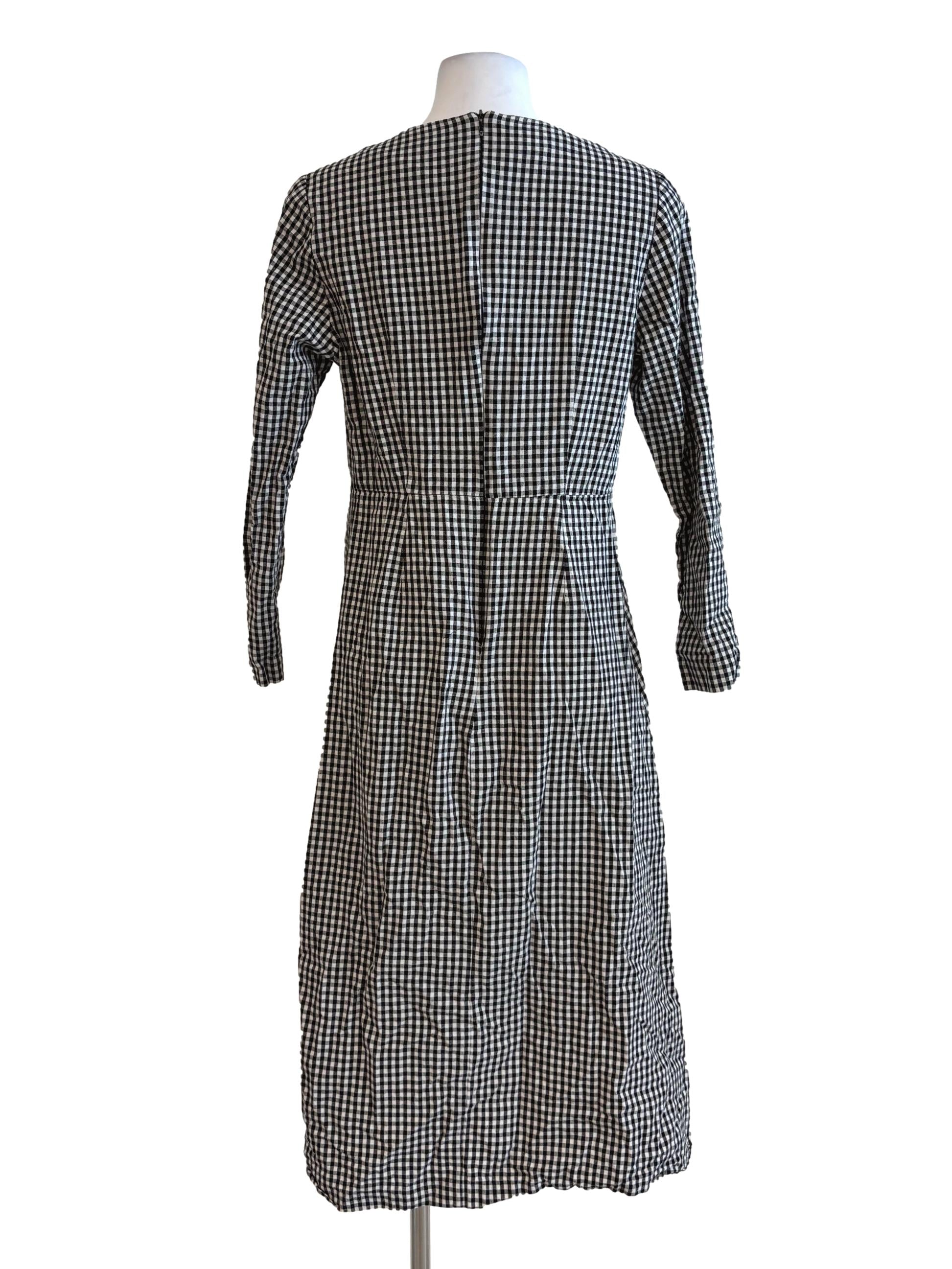Black And White Side Ruched Gingham Dress