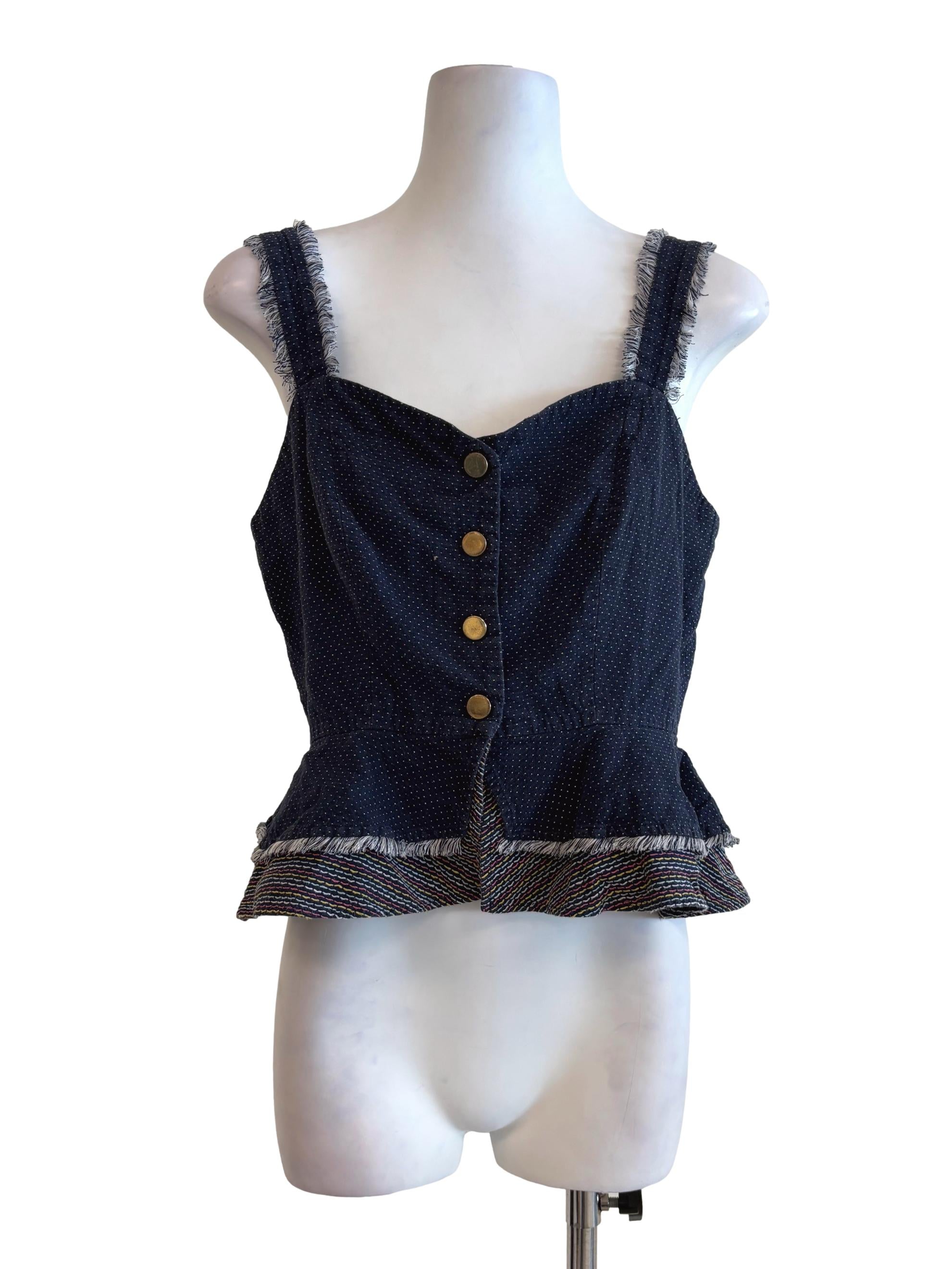 Navy Blue Polka Dot Cotton Peplum Camisole