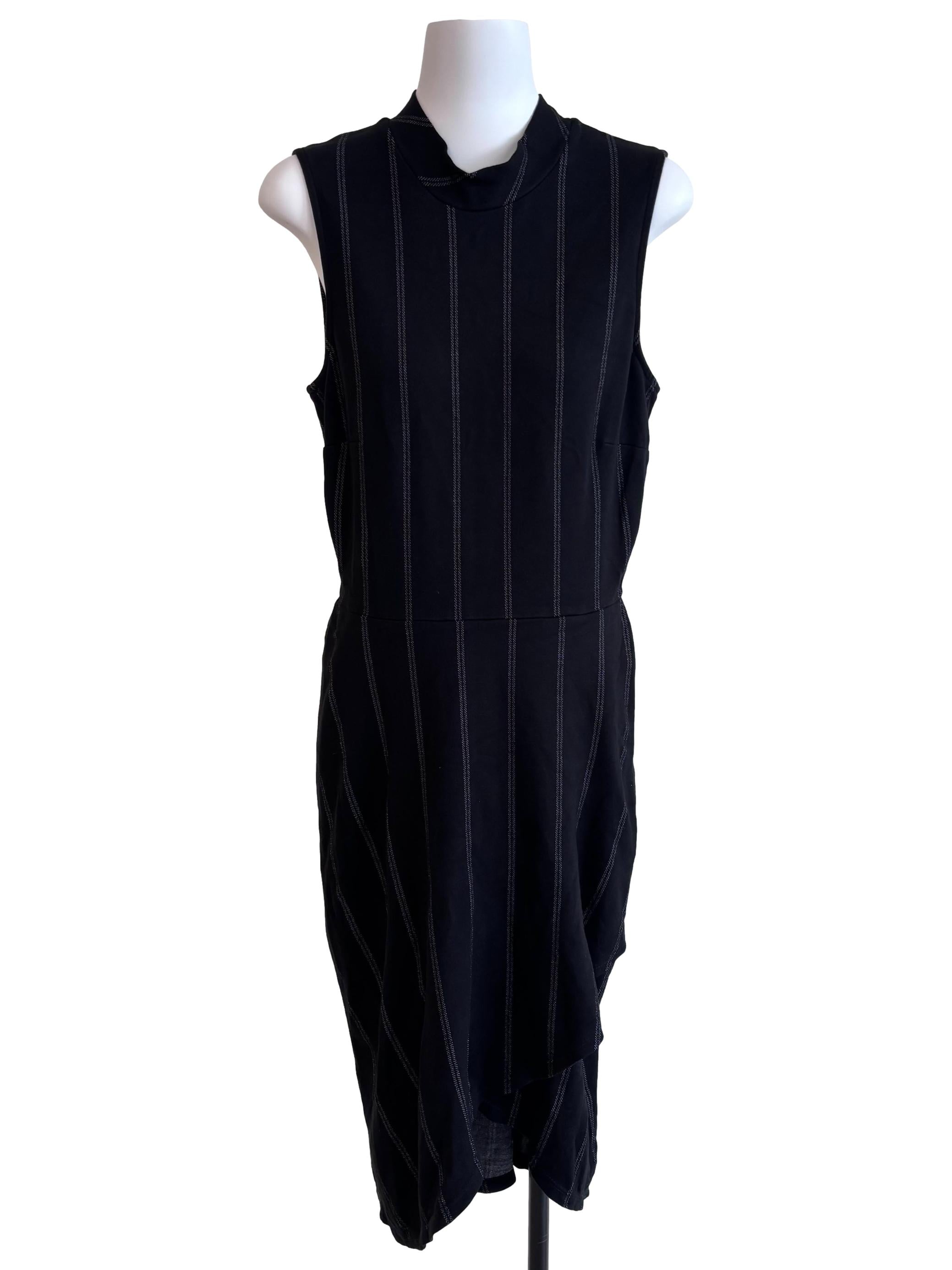 Black Stripe Sleeveless High Collar Dress CSN