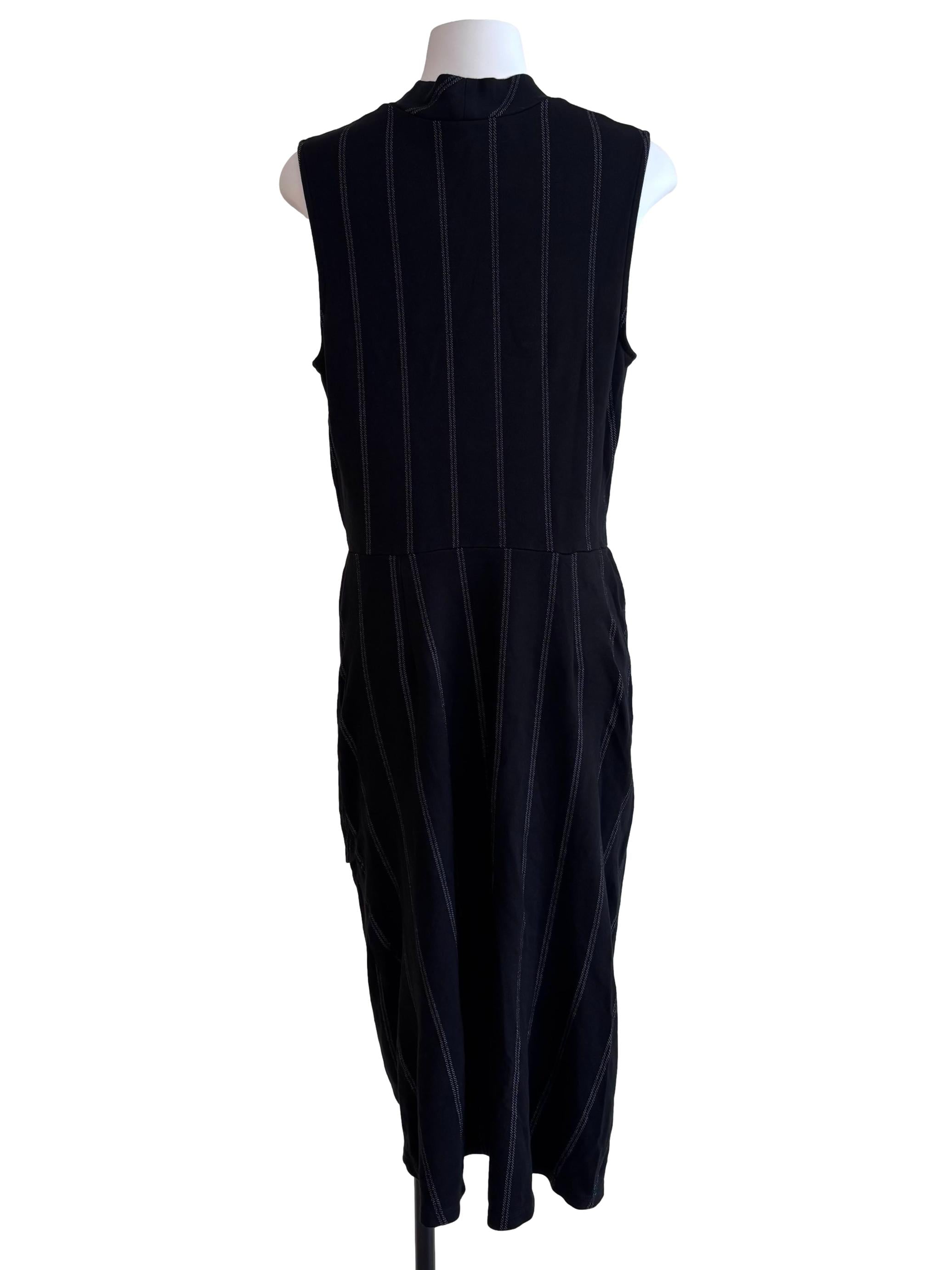 Black Stripe Sleeveless High Collar Dress CSN