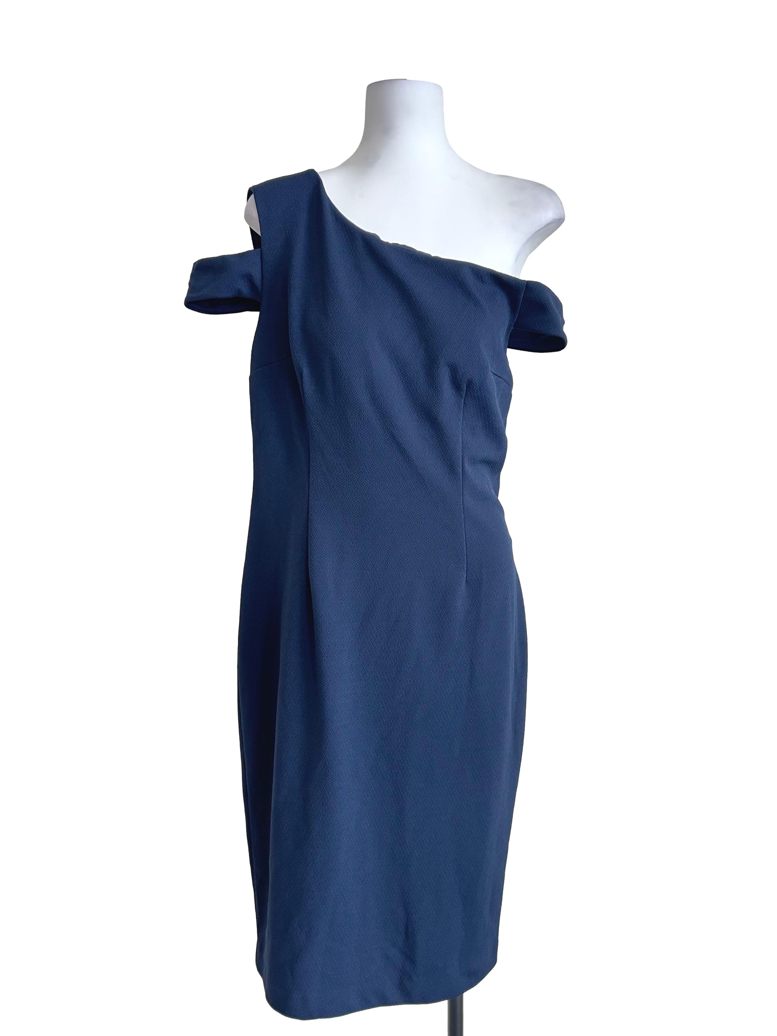 Navy Cold Shoulder Structural Dress