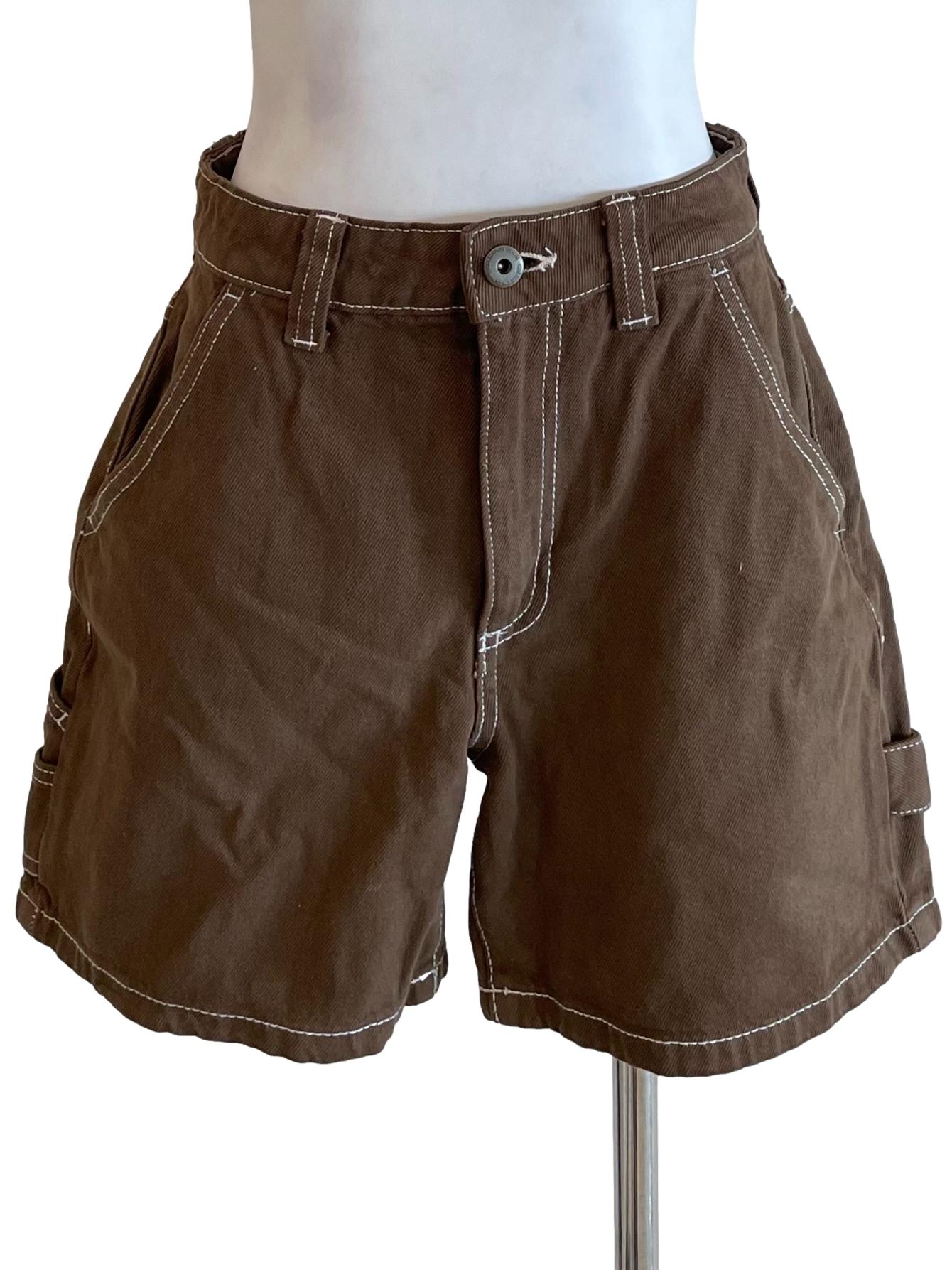 Peanut Contrast Stitch High Waist Denim Shorts