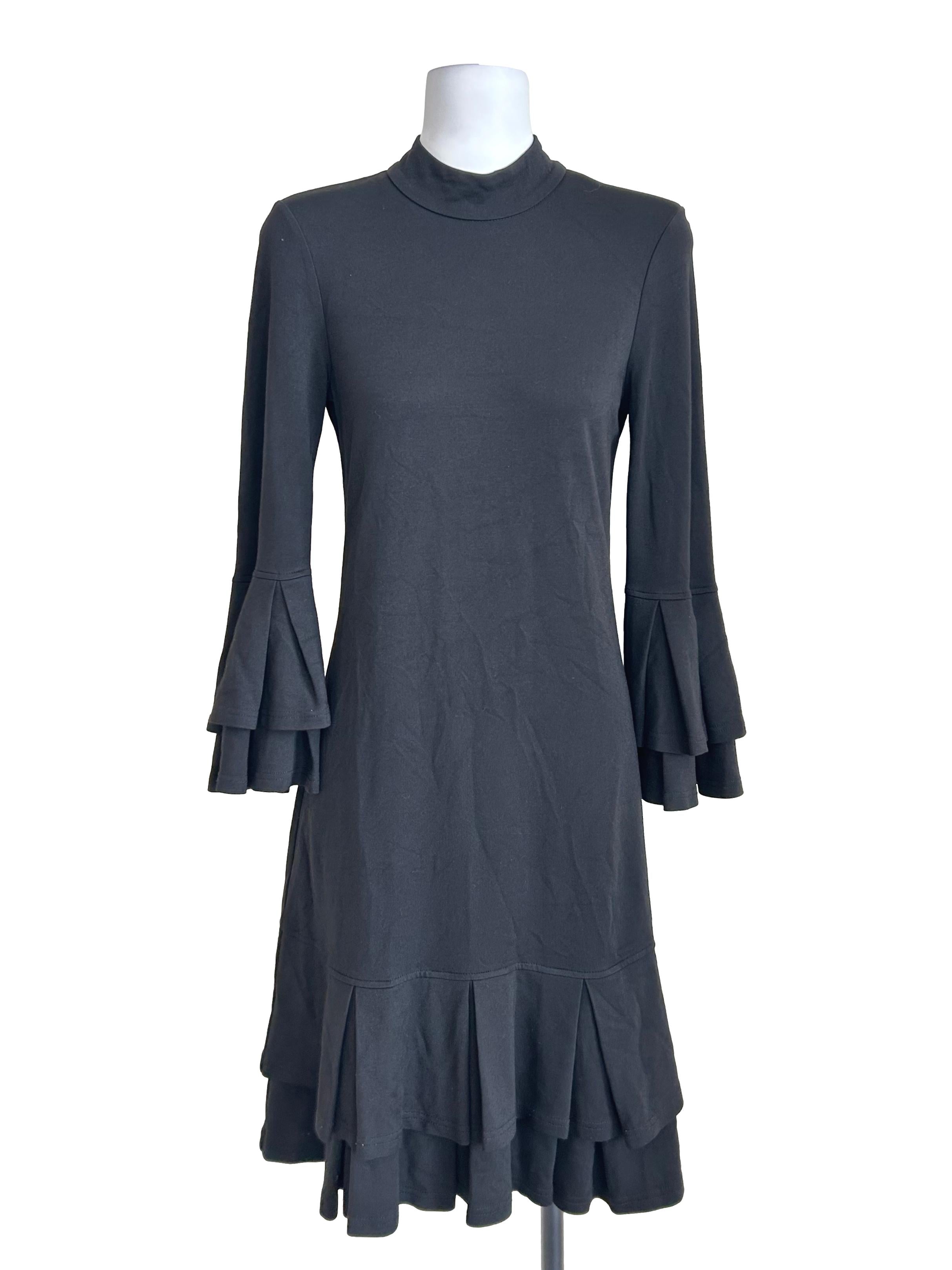 Black Mock Neck Pleated Dress
