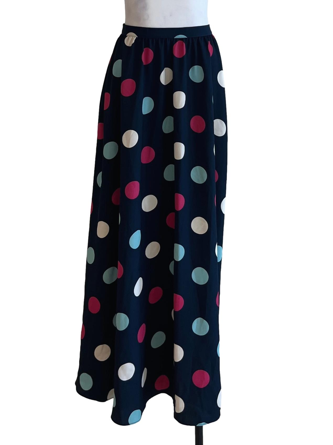 Navy Blue Polka Dot A-Line Skirt