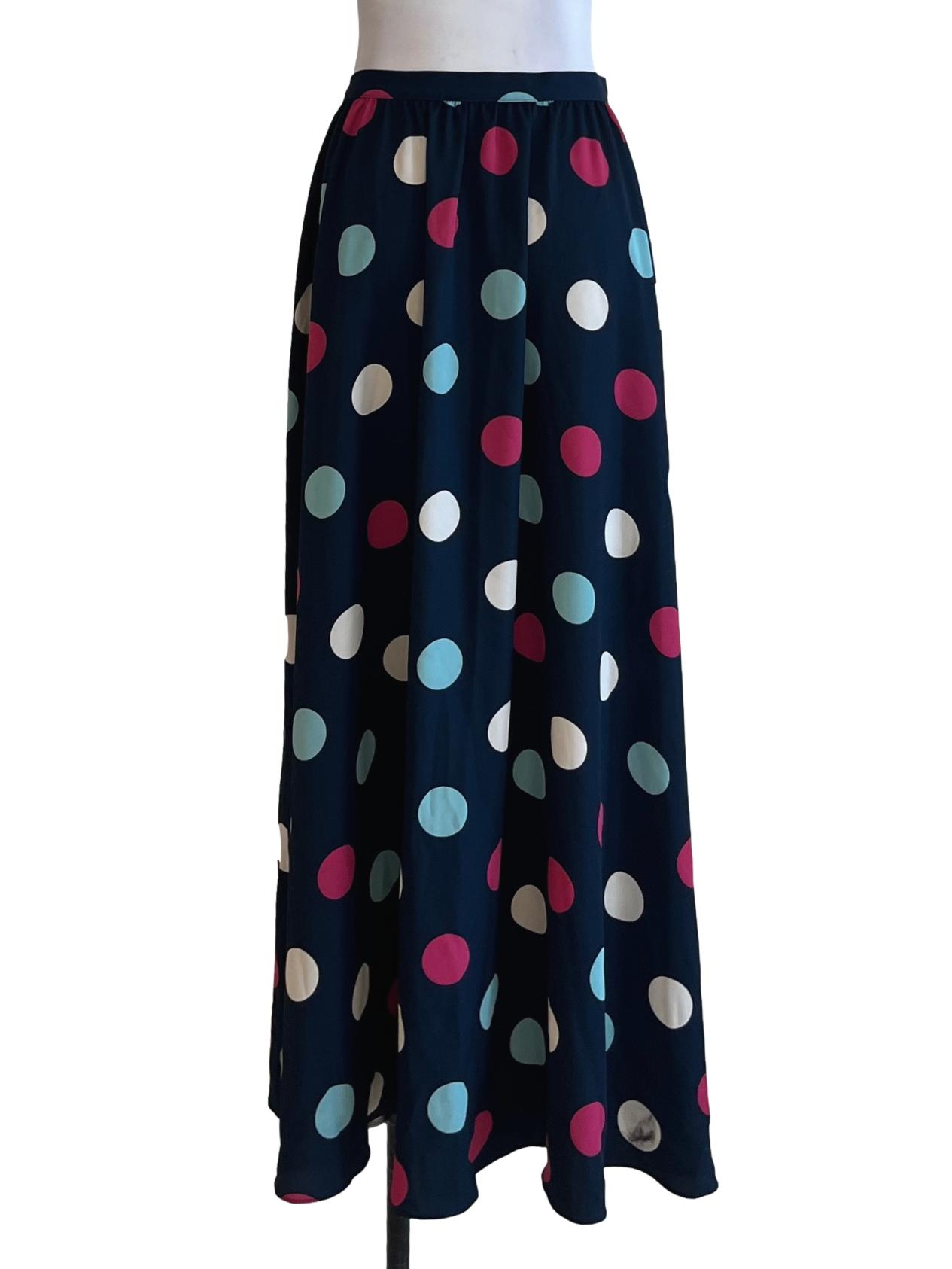 Navy Blue Polka Dot A-Line Skirt