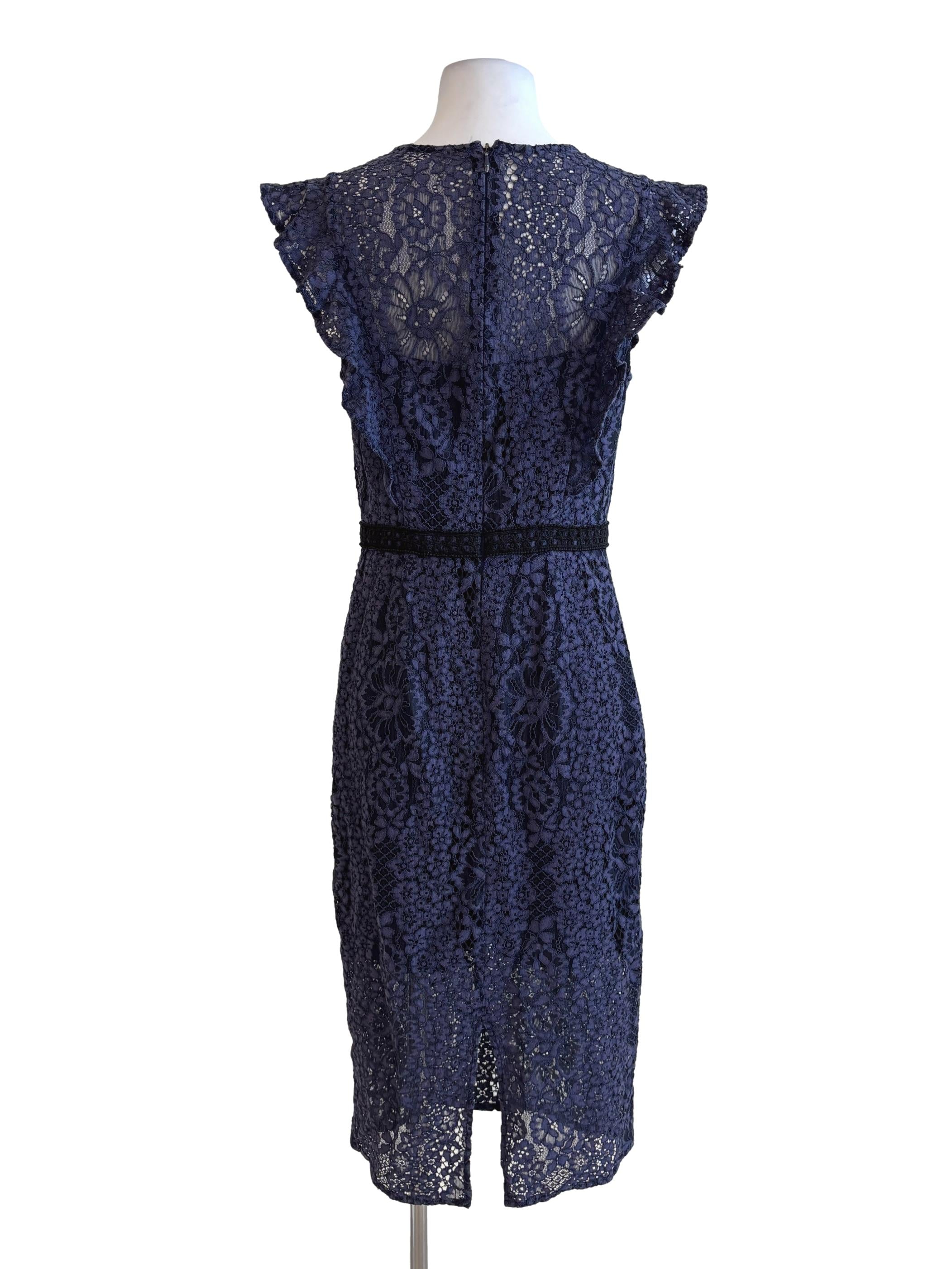 Midnight Blue Floral Lace Pencil Dress