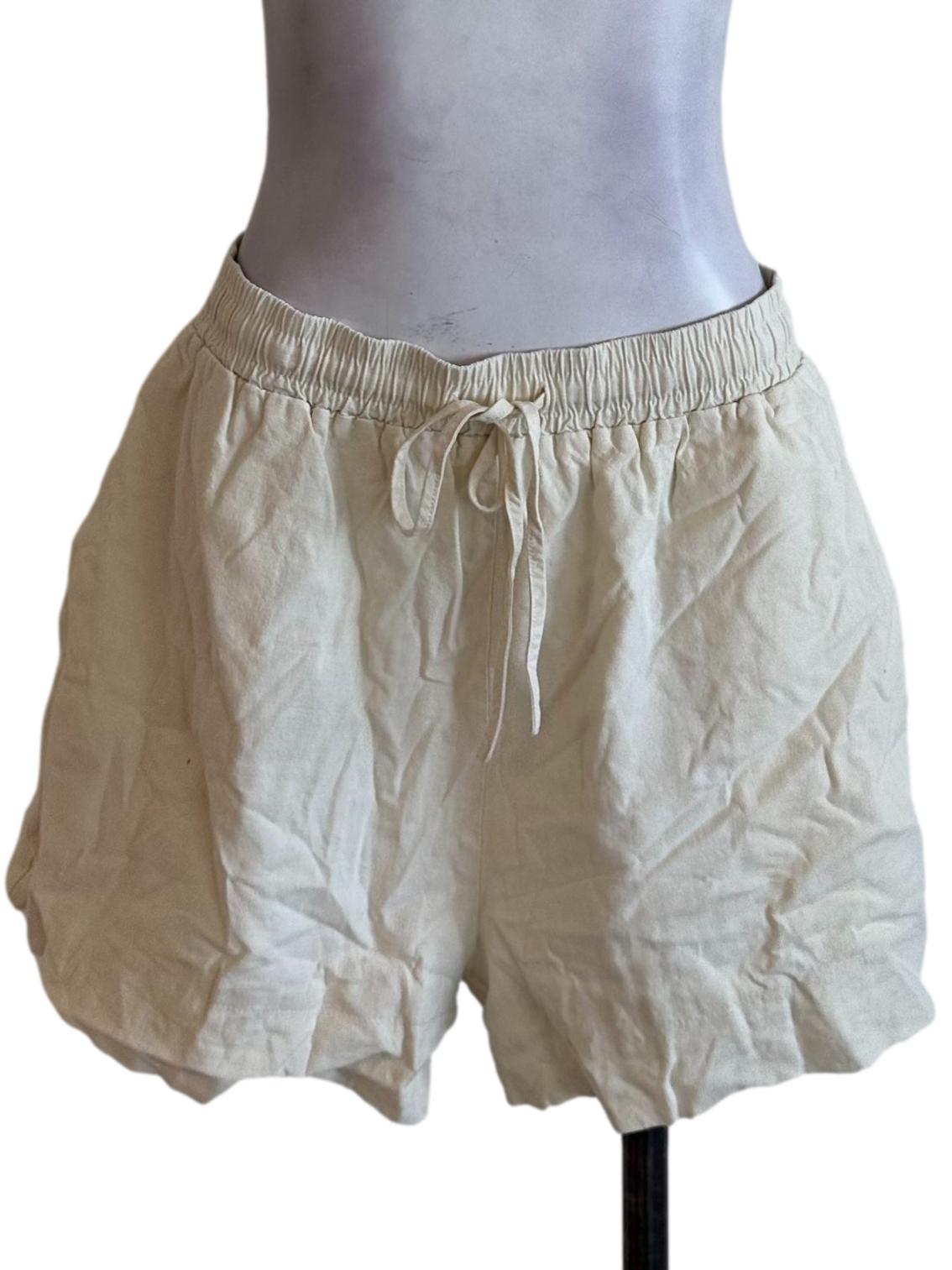 Cream White Elastic Waist Shorts OSN