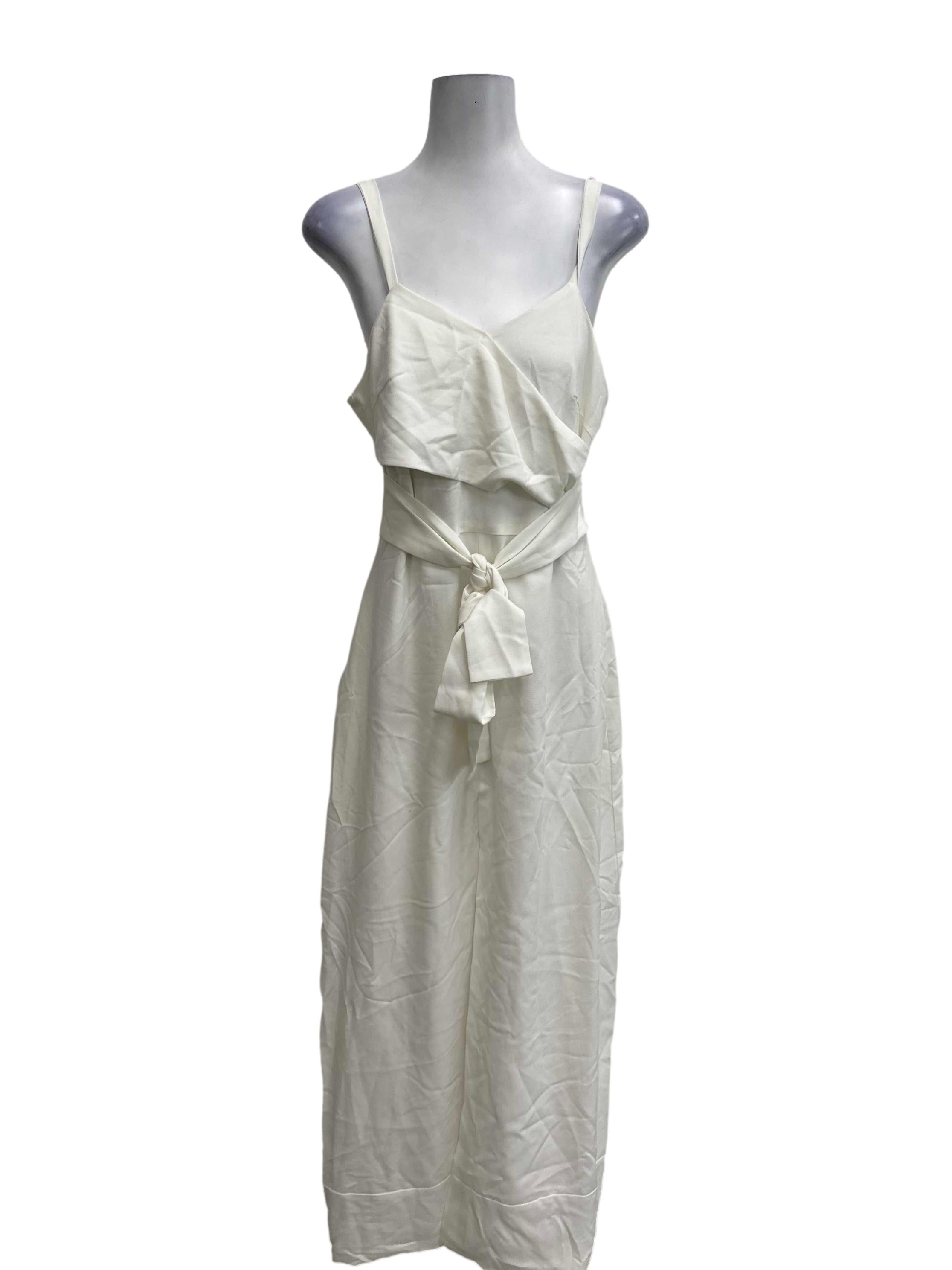 Paper White Overlap Front Tie Dress