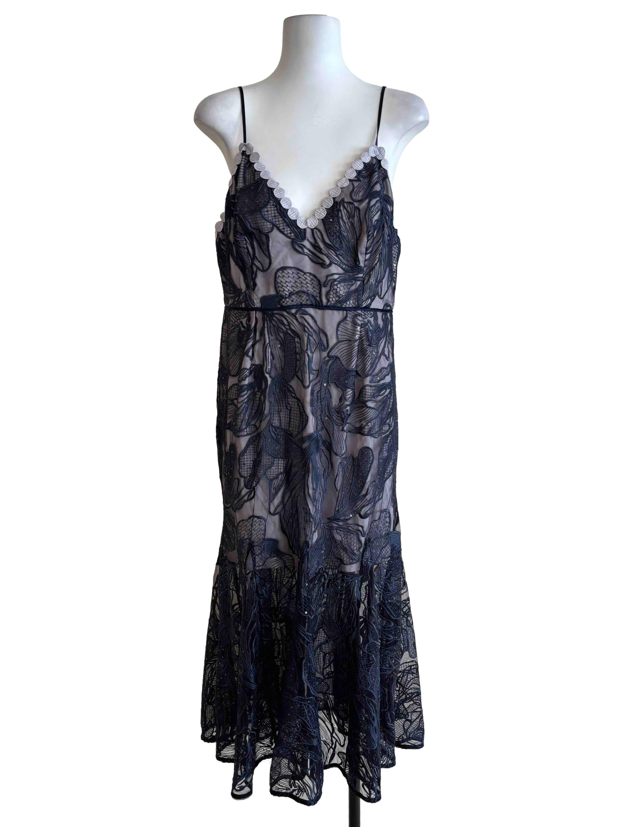 Spruce Blue Embroidered Lace Slip Dress