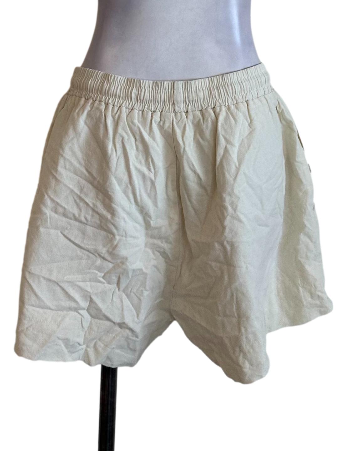 Cream White Elastic Waist Shorts OSN