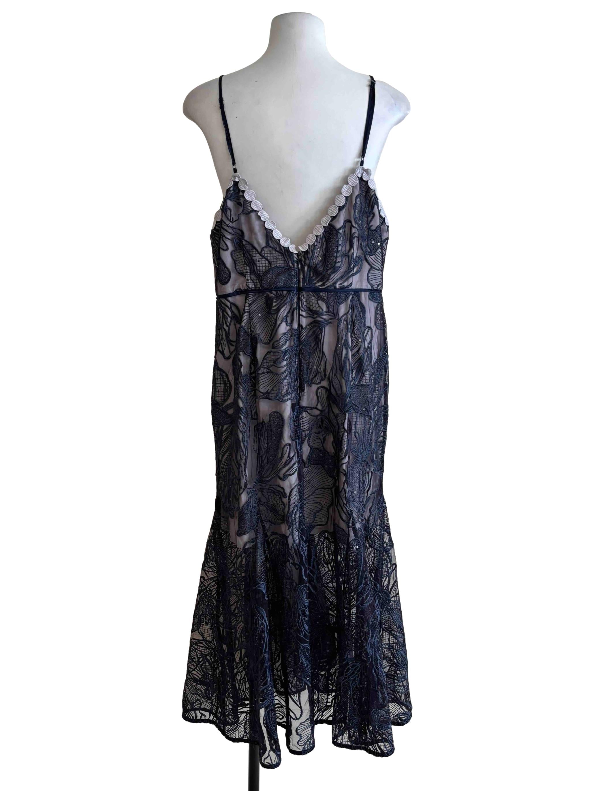 Spruce Blue Embroidered Lace Slip Dress
