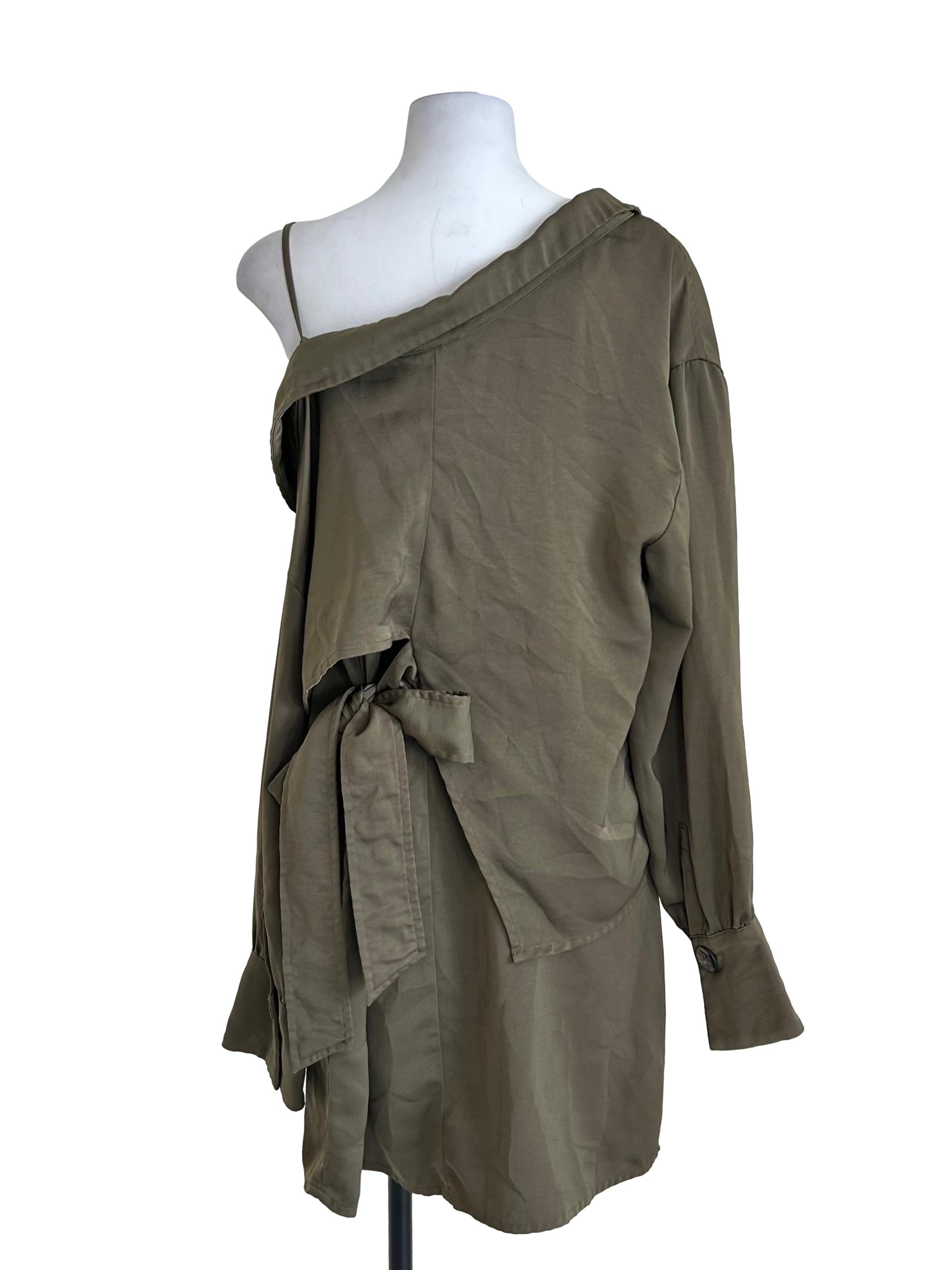 Olive Off Shoulder Buttoned Dress