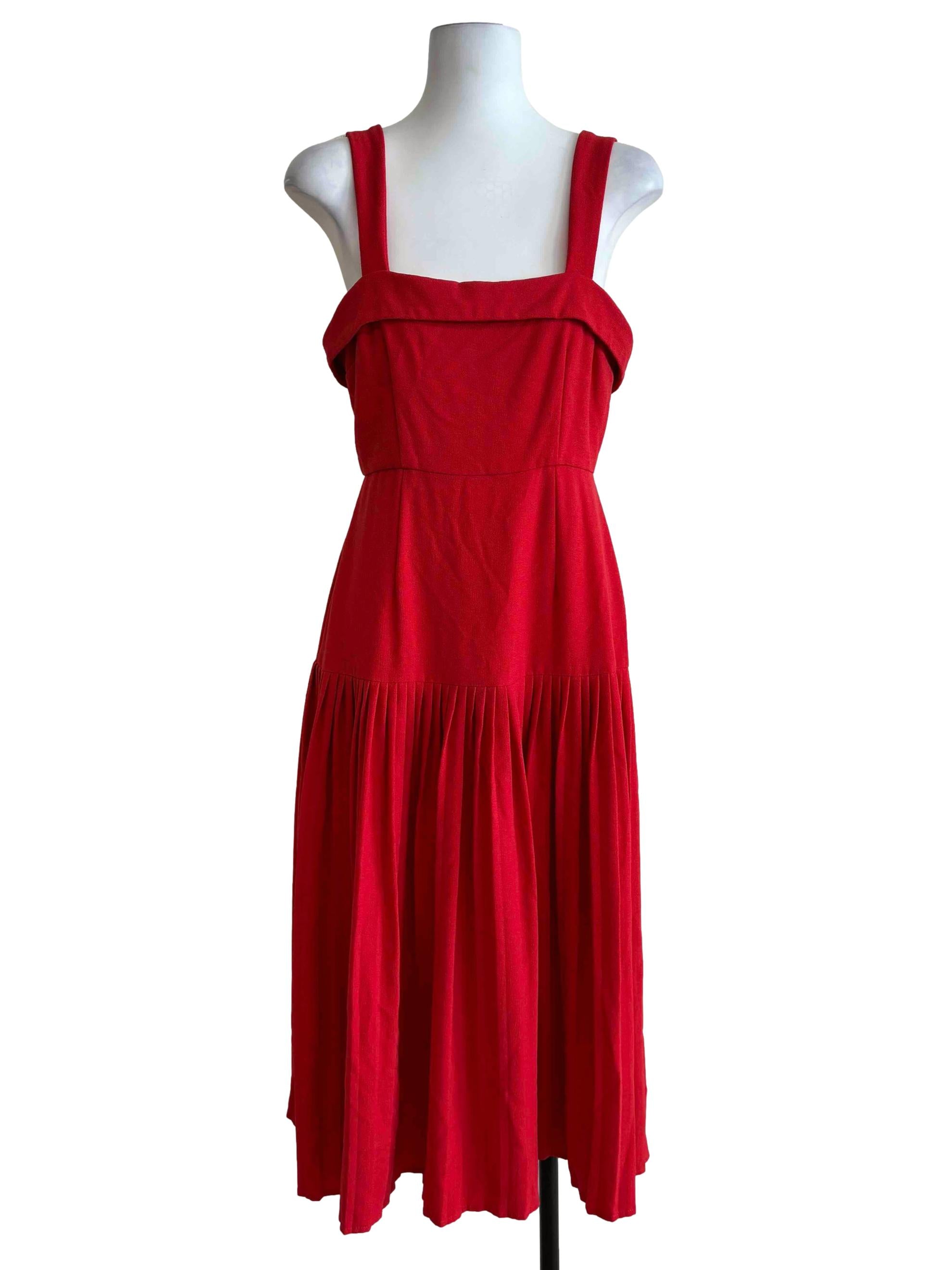 Candy Red Apron Neck Flare Dress