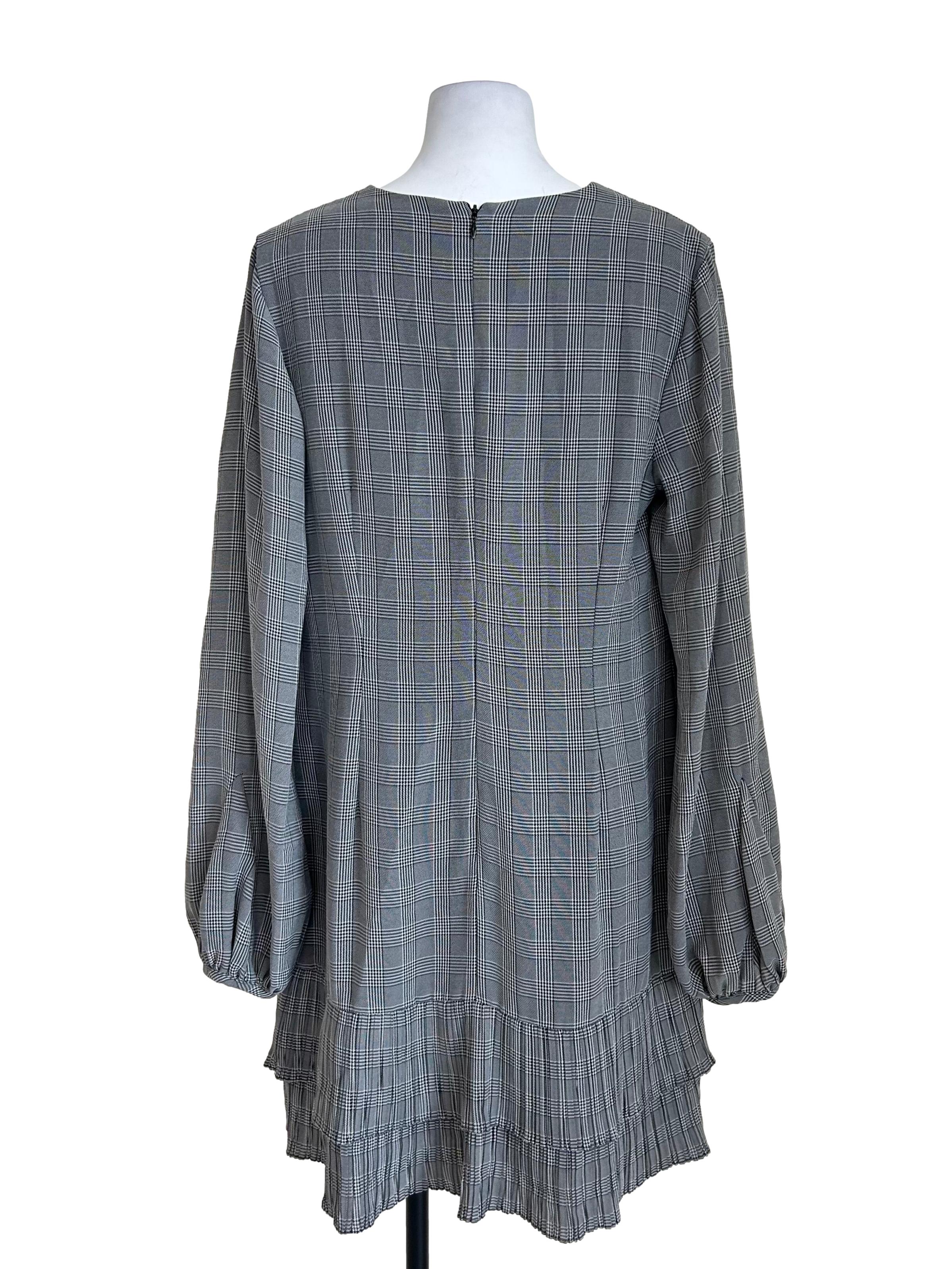 Grey Plaid Long Sleeve Dress