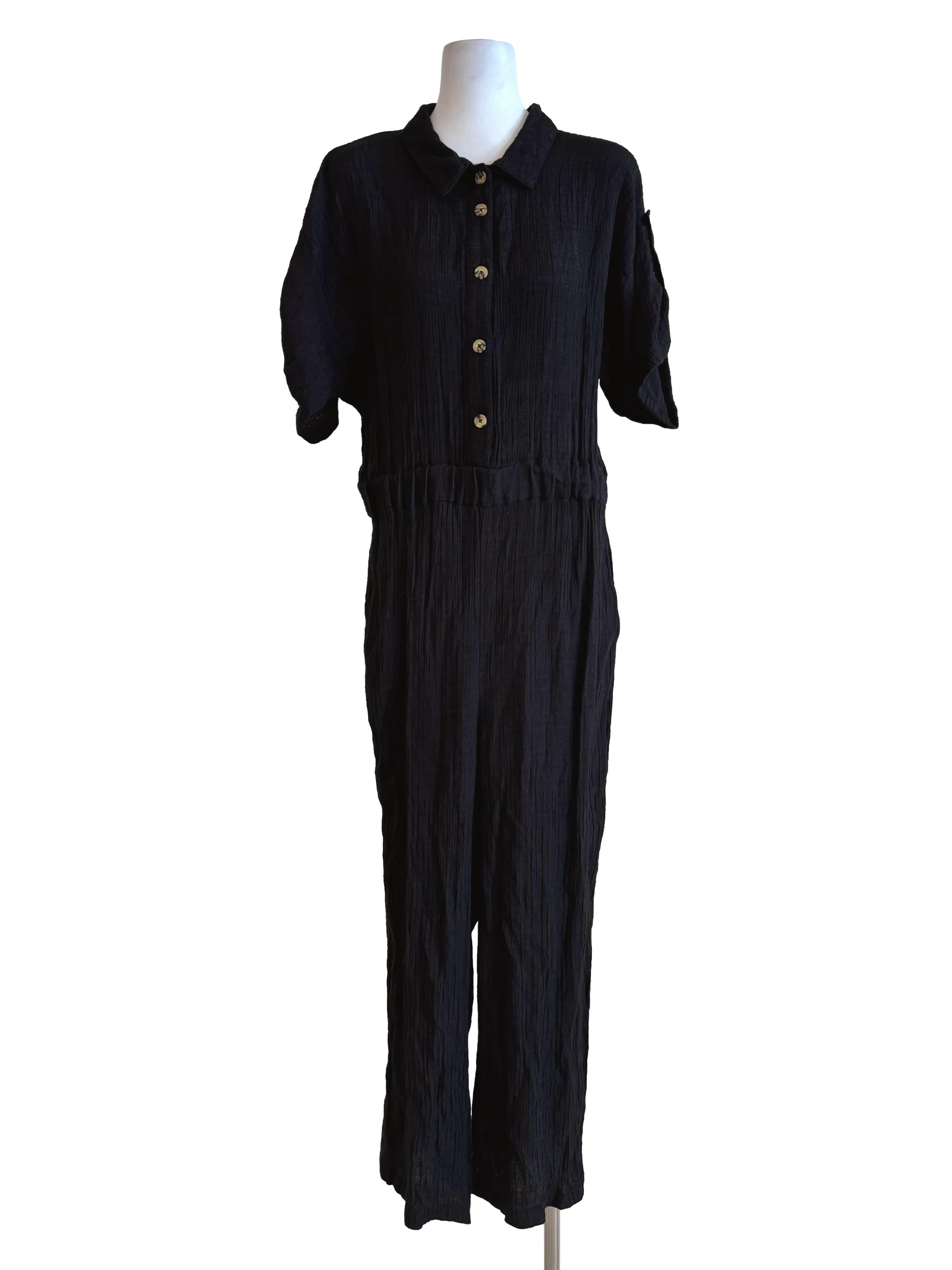 Jet Black Crinkled Jumpsuit