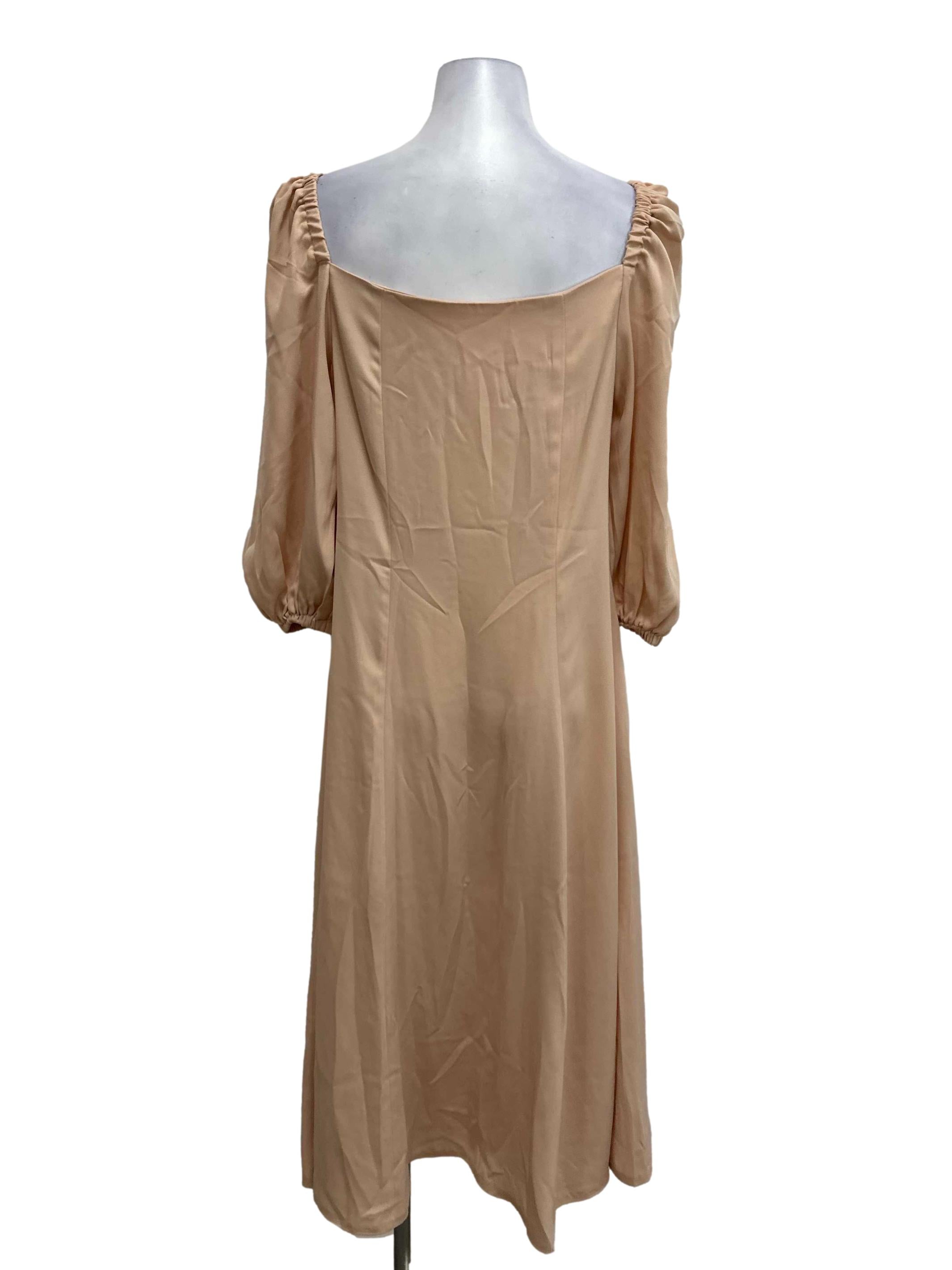 Peach Buttoned Square Neck Dress