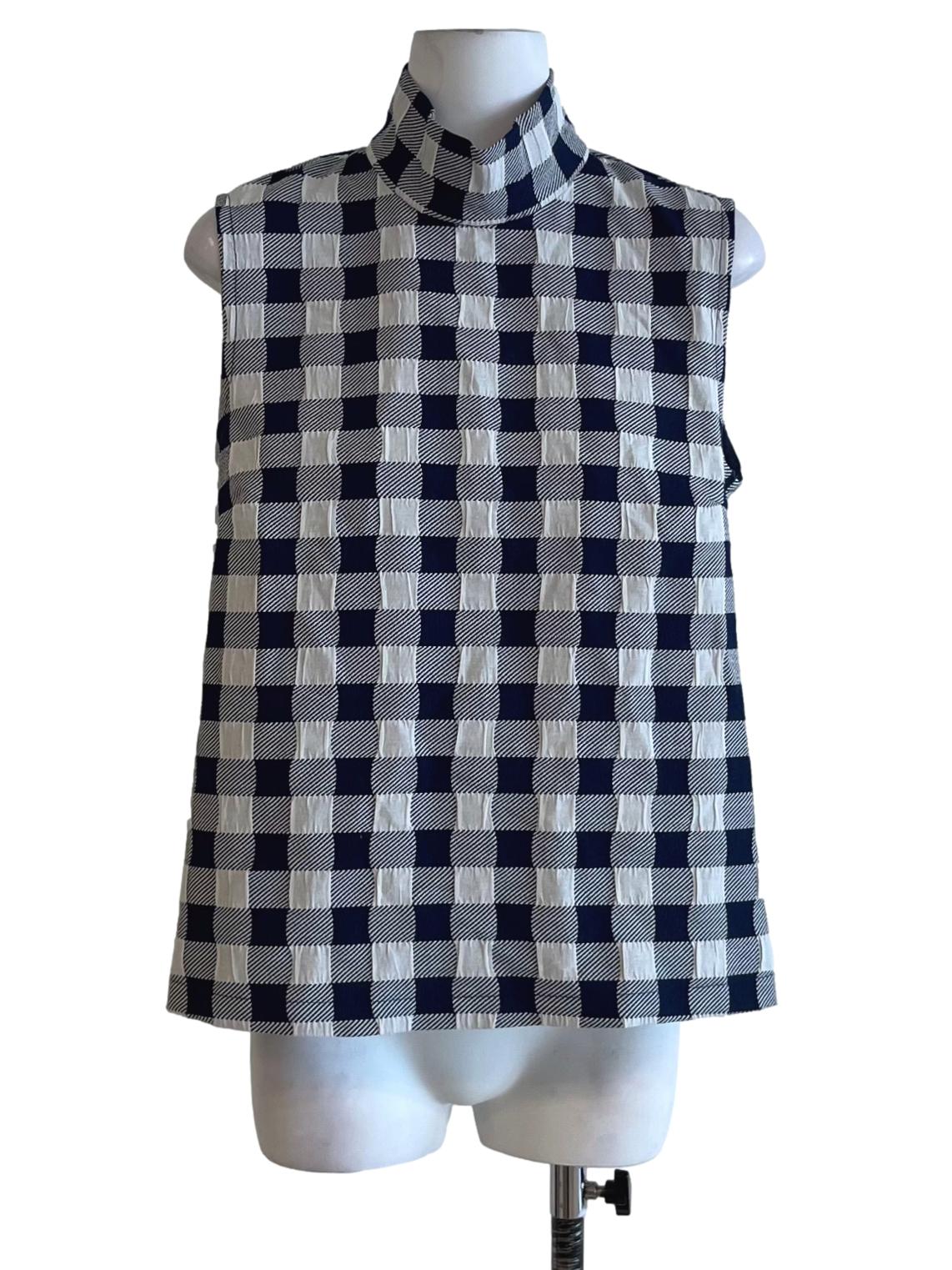 Navy Blue Checkered Sleeveless Top