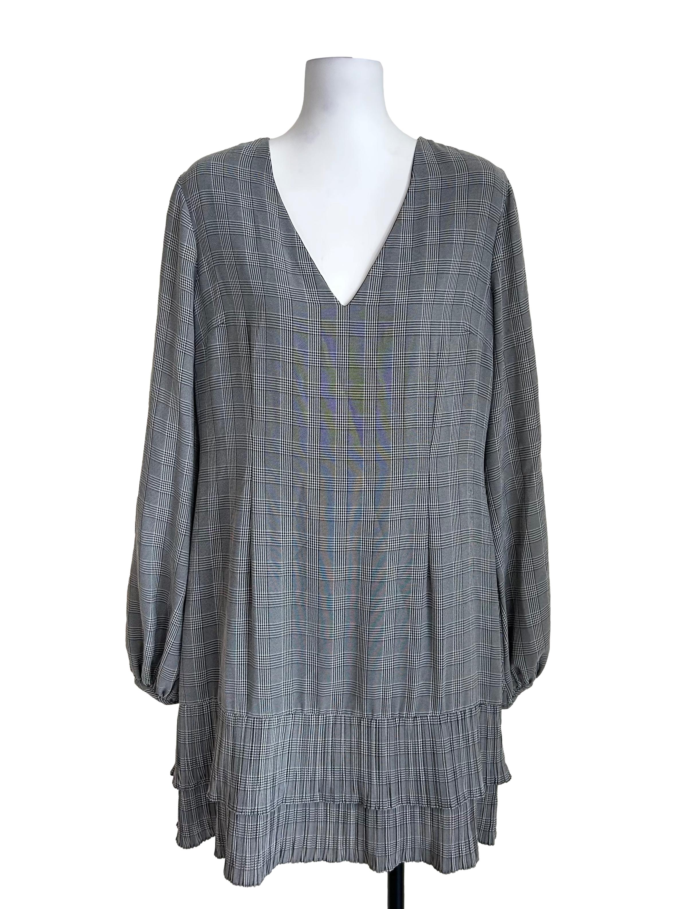 Grey Plaid Long Sleeve Dress