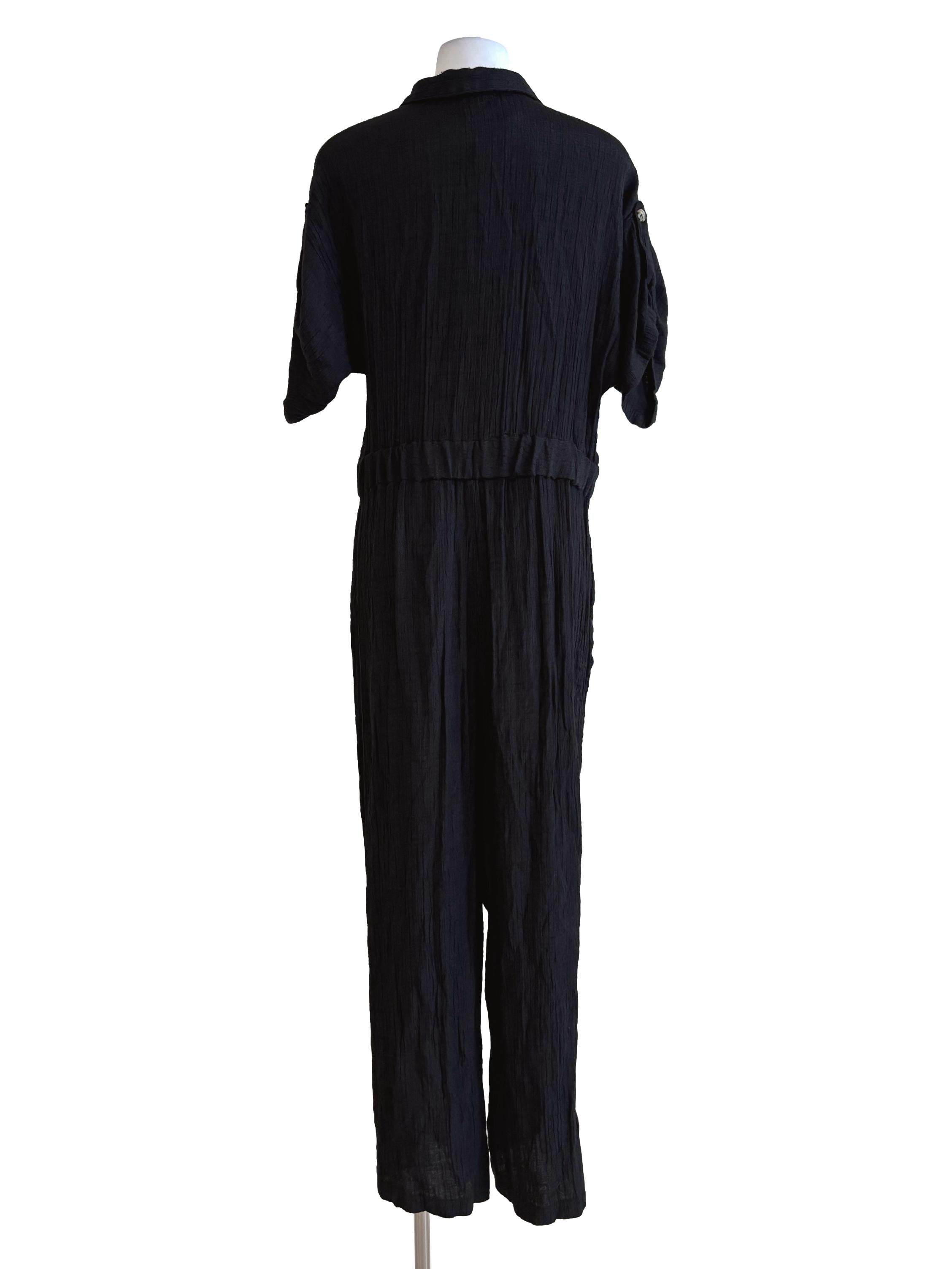 Jet Black Crinkled Jumpsuit