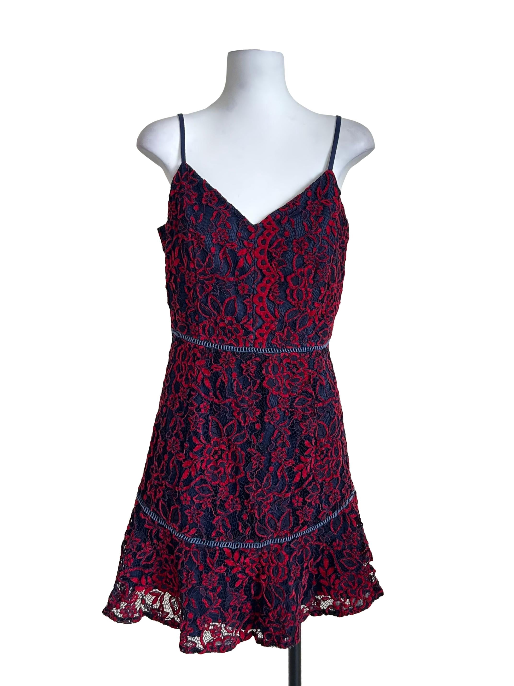 Red And Navy Blue Lace Cami Dress