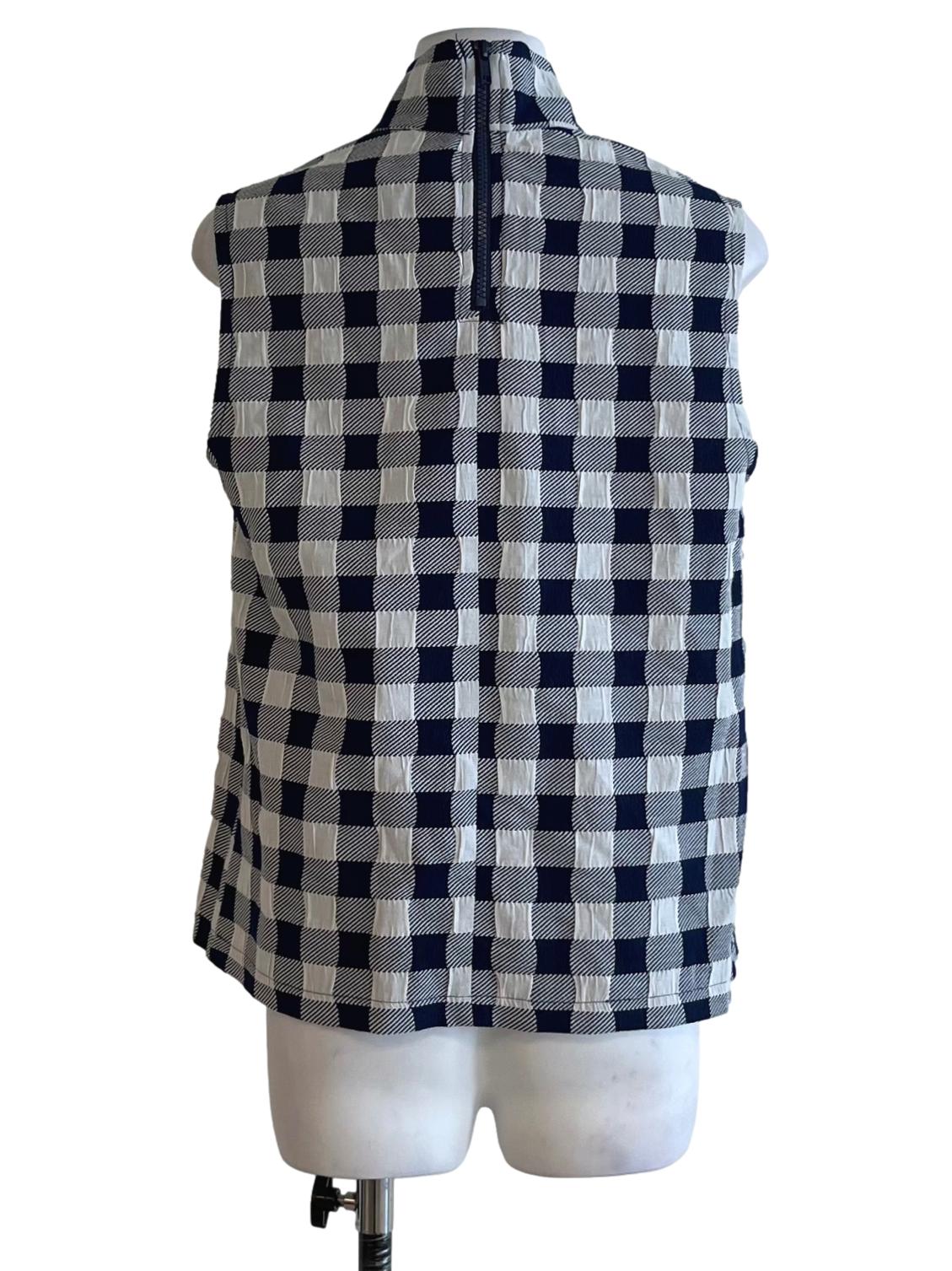 Navy Blue Checkered Sleeveless Top