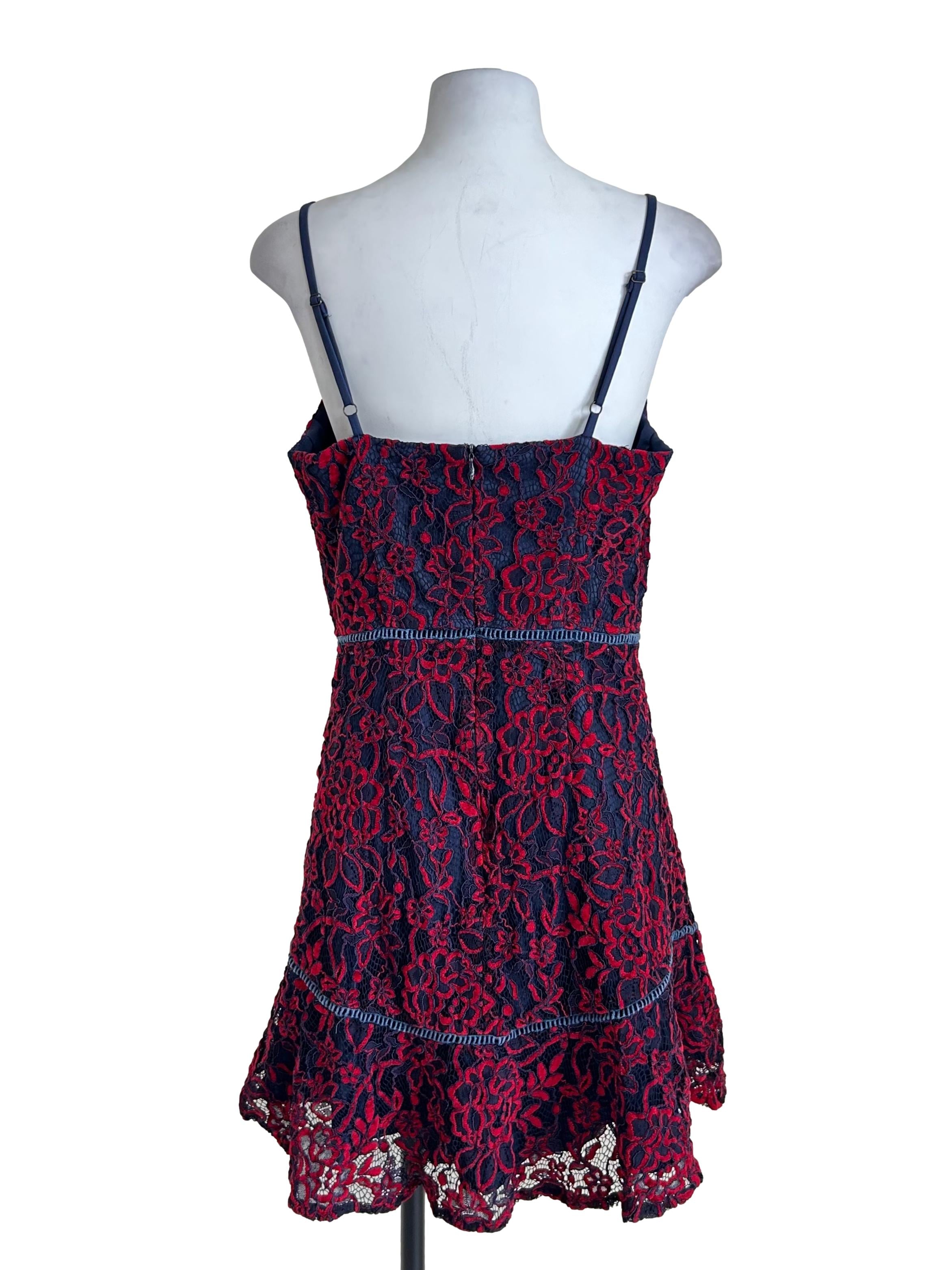 Red And Navy Blue Lace Cami Dress