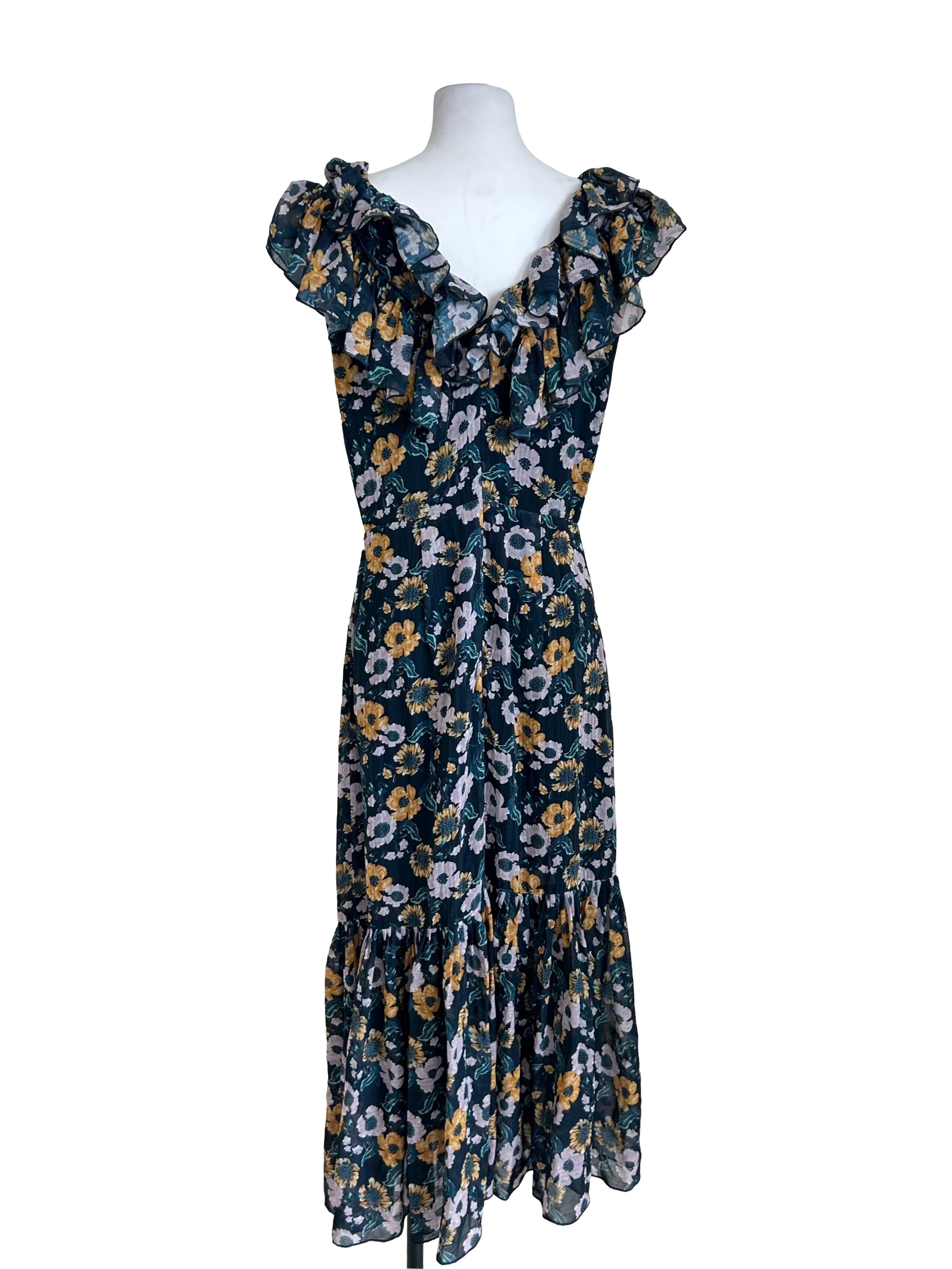 Dark Floral Ruffled Maxi Dress