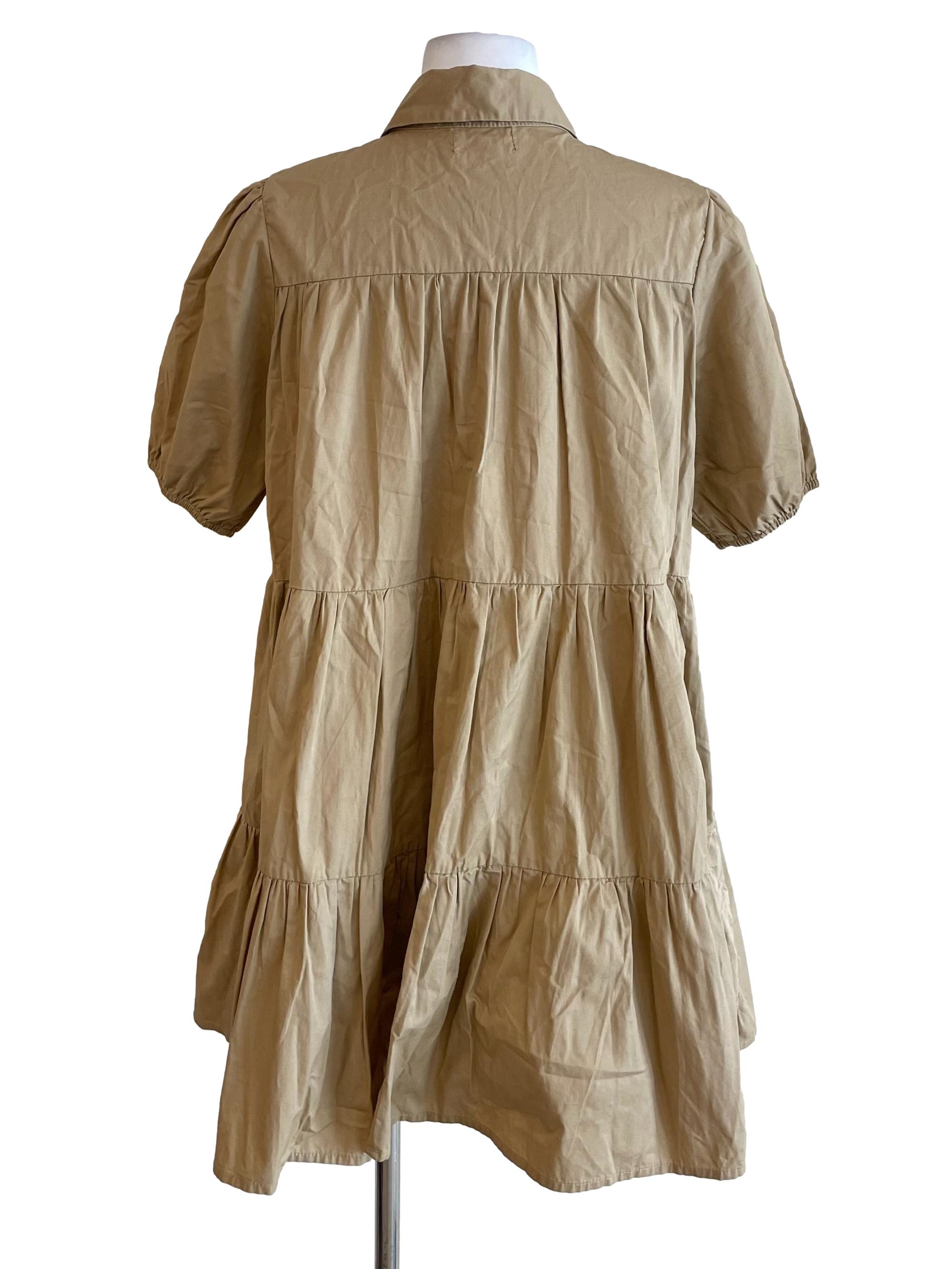 Khaki Tiered Babydoll Shirt Dress