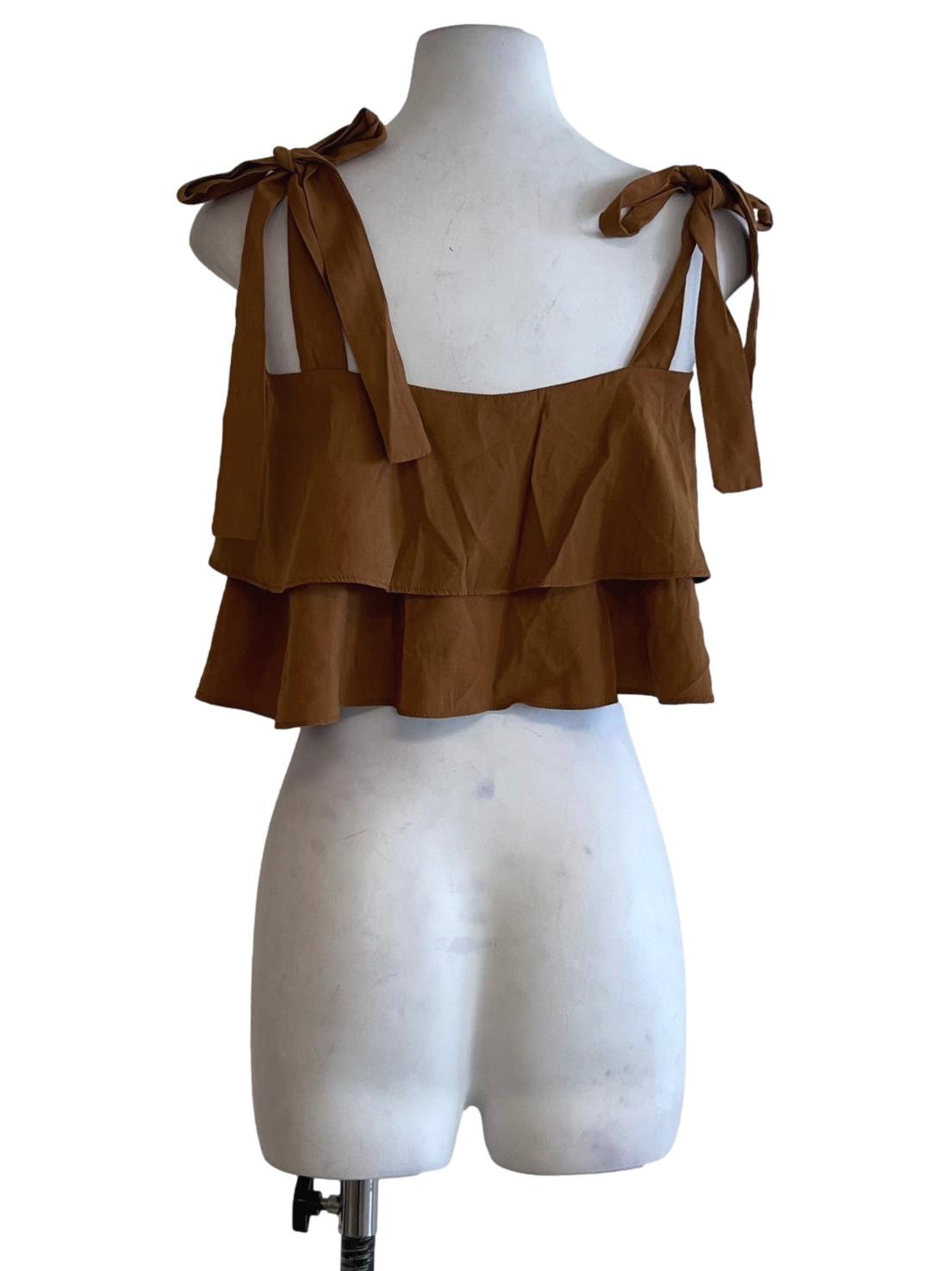 Brown Square Neckline Layered Top