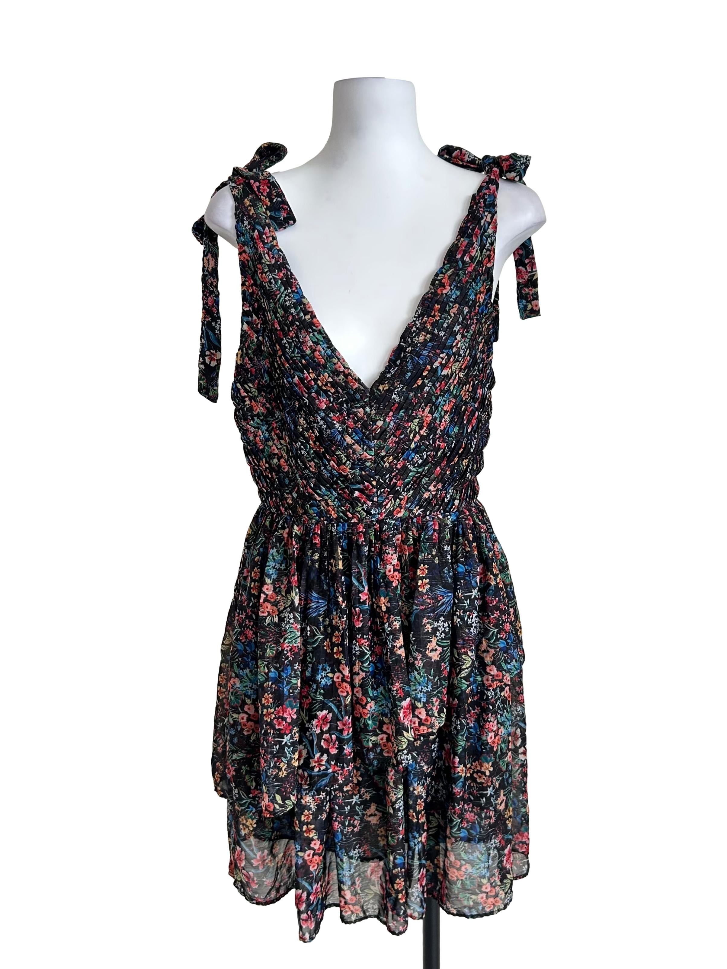 Black Micro Floral Mini Dress