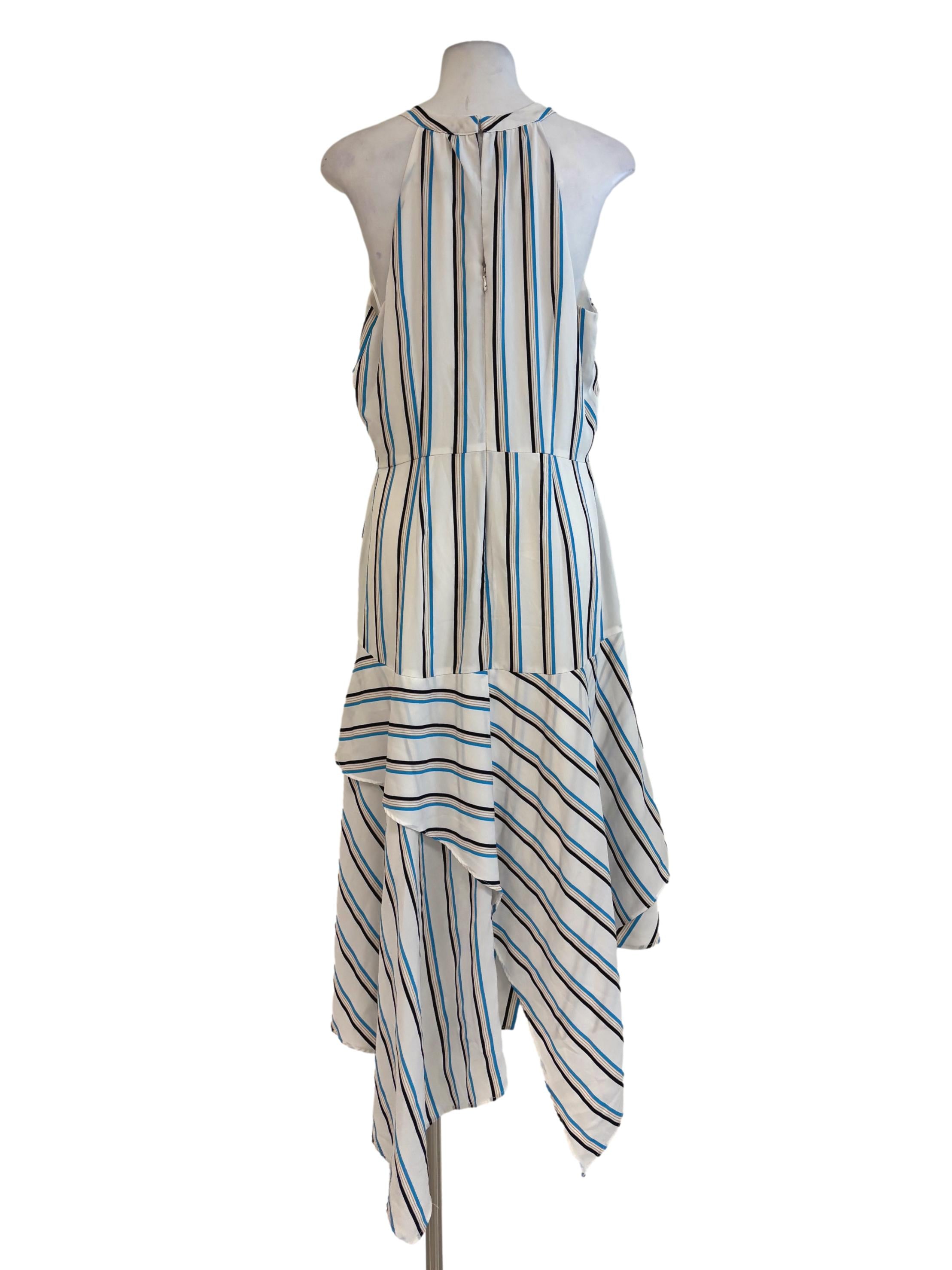 Powder White Striped Layered Halter Dress