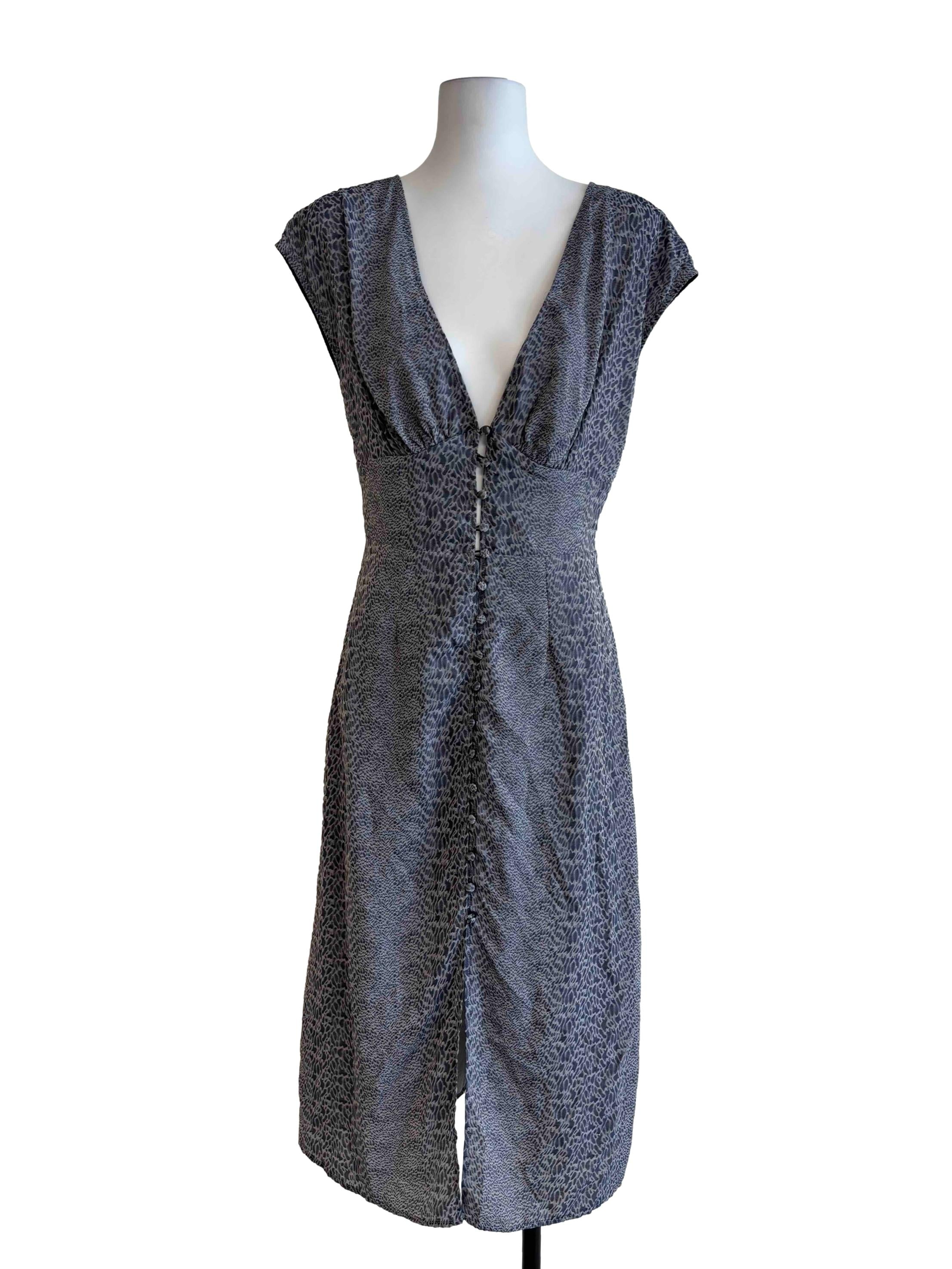 Stone Blue Buttoned Cheetah Dress