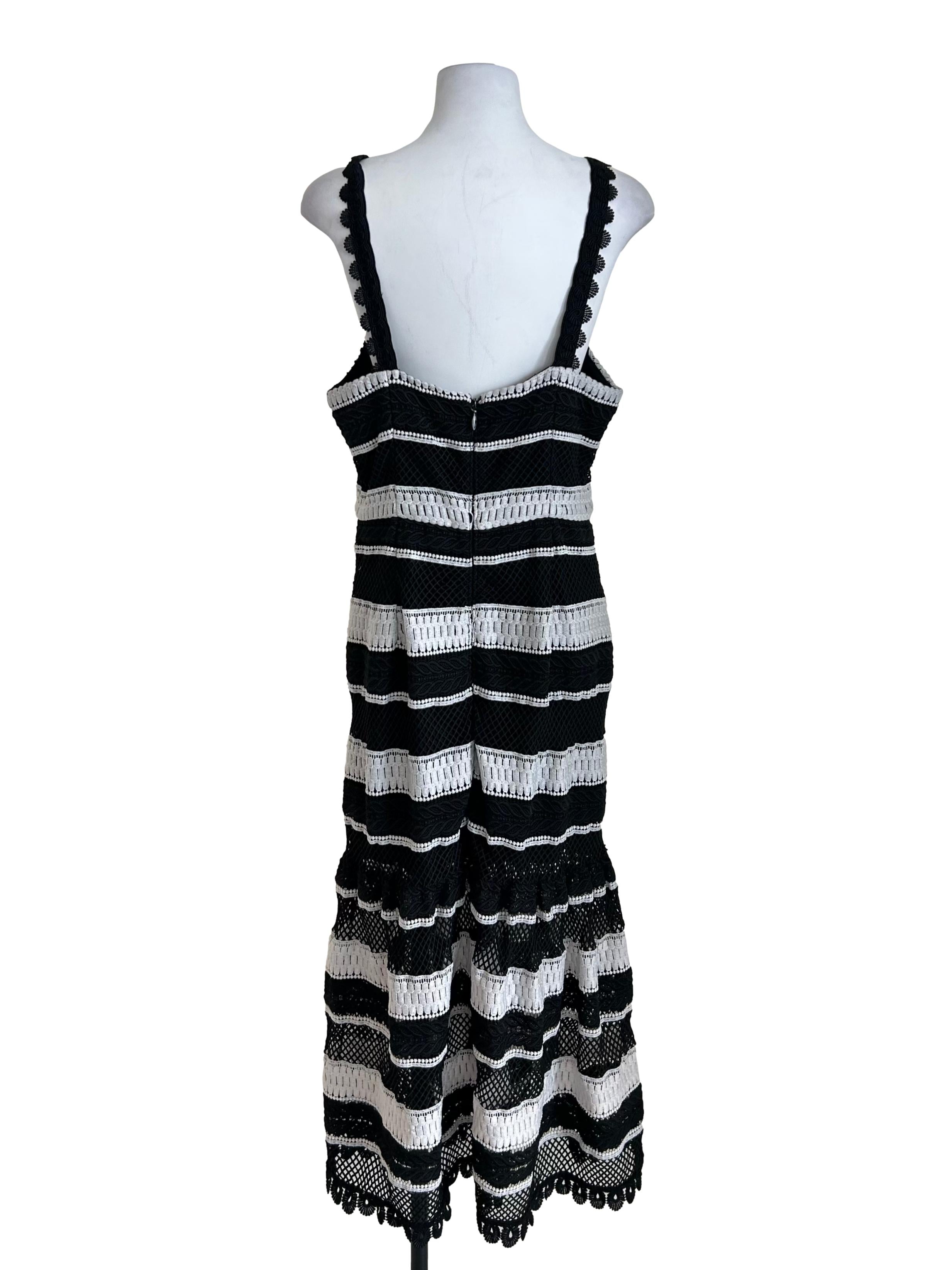 Black White Striped Crochet Dress