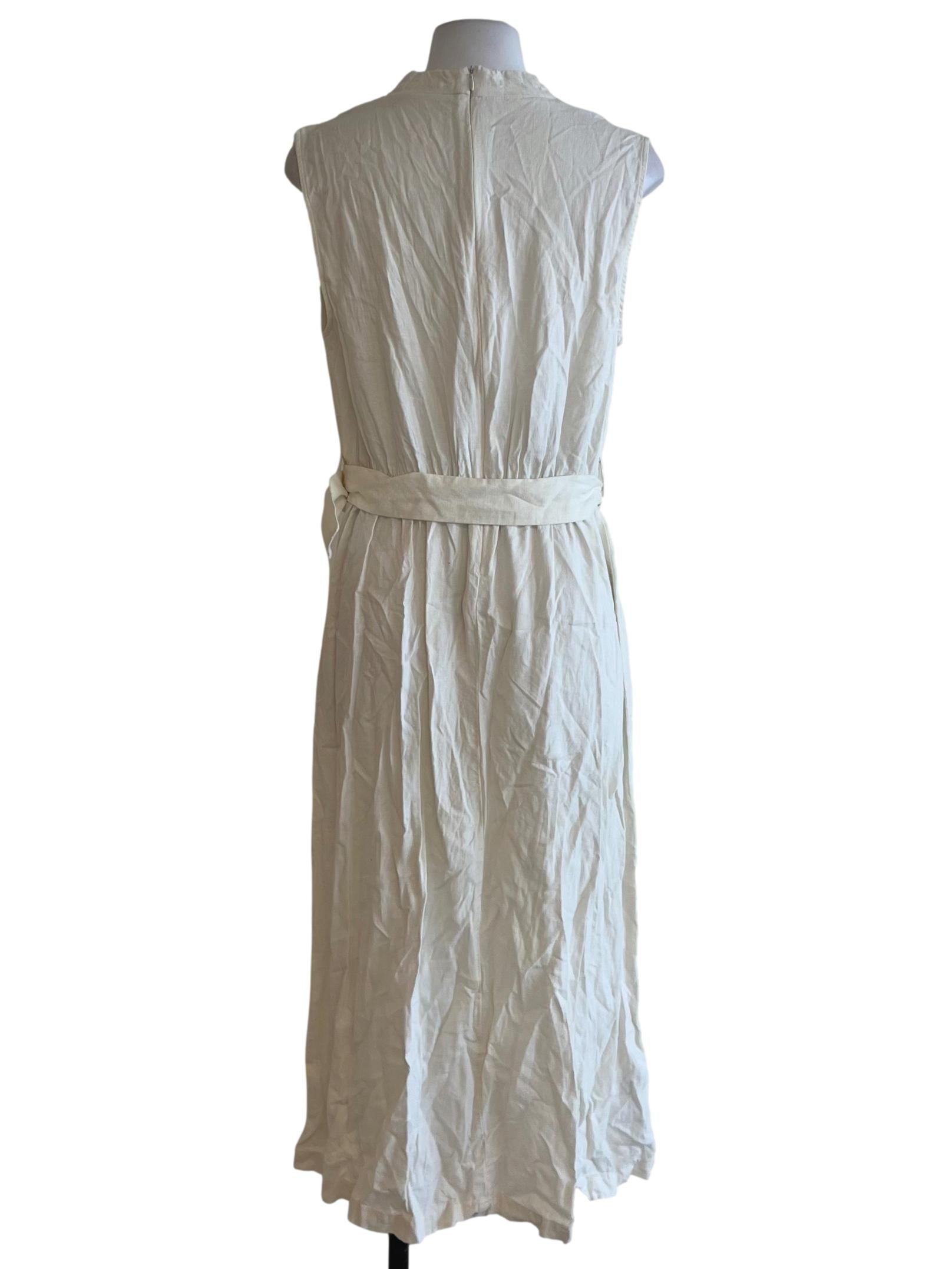 White V-Neckline Belted Dress