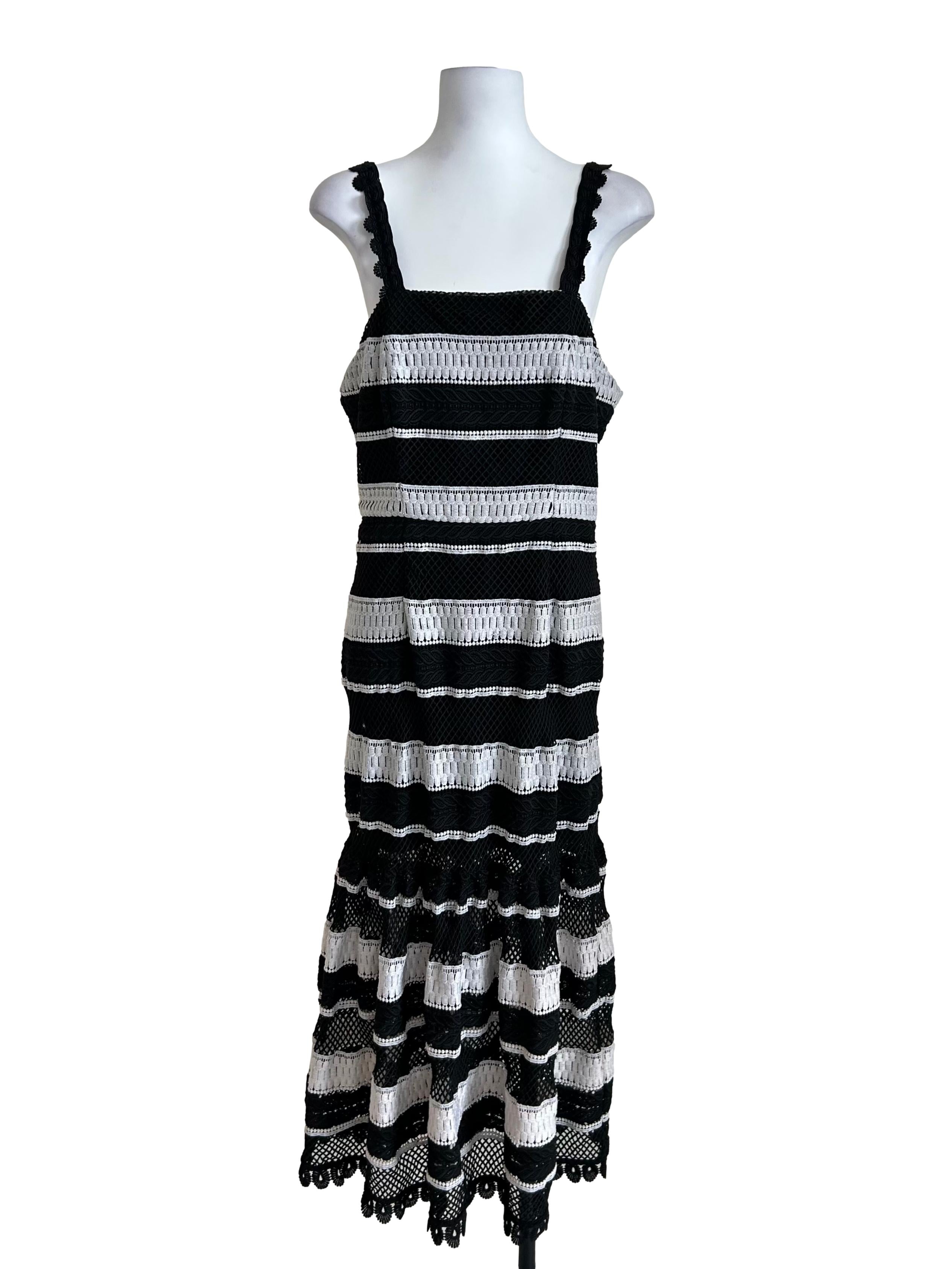 Black White Striped Crochet Dress