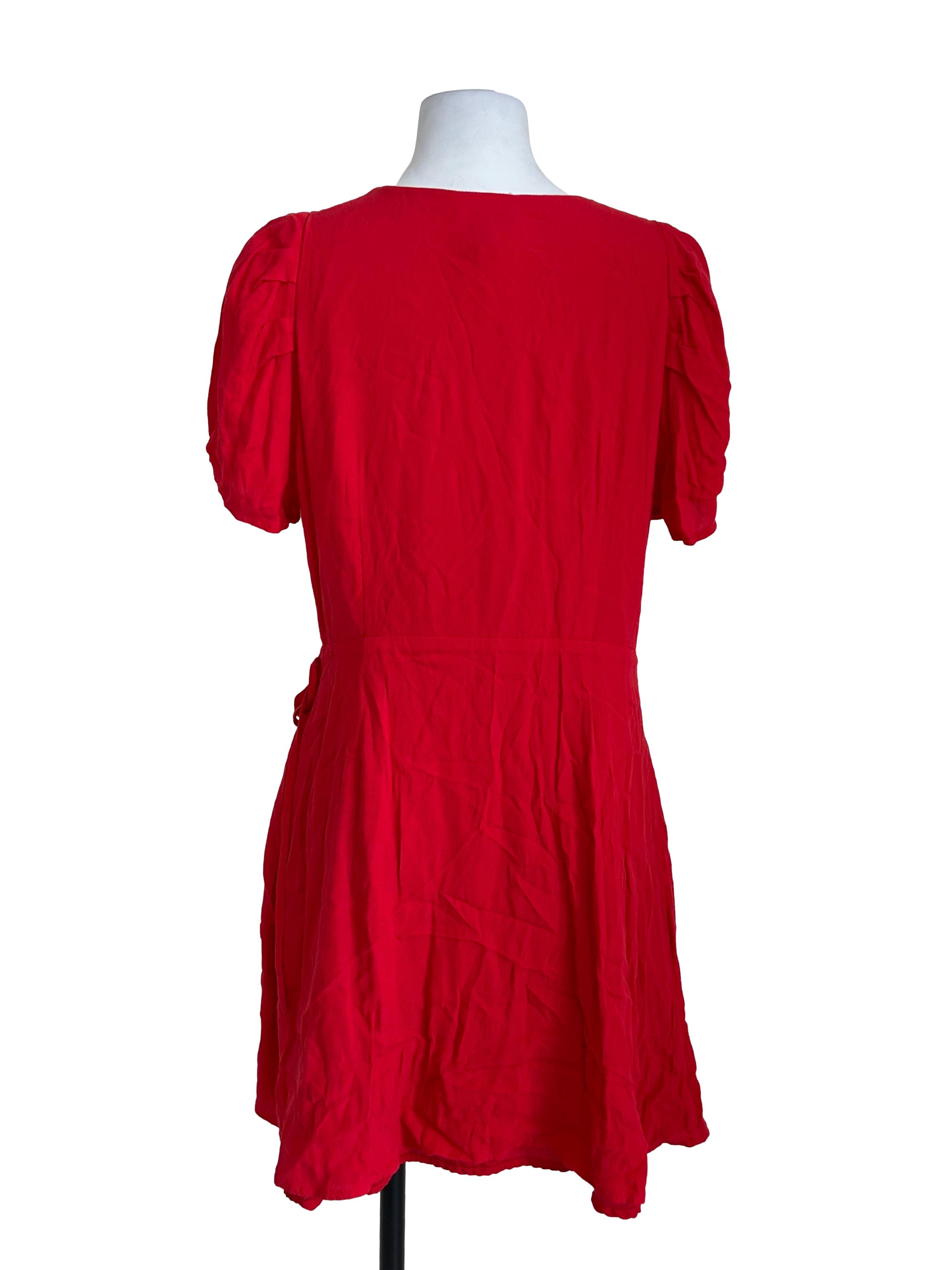 Red Short Sleeve Wrap Dress