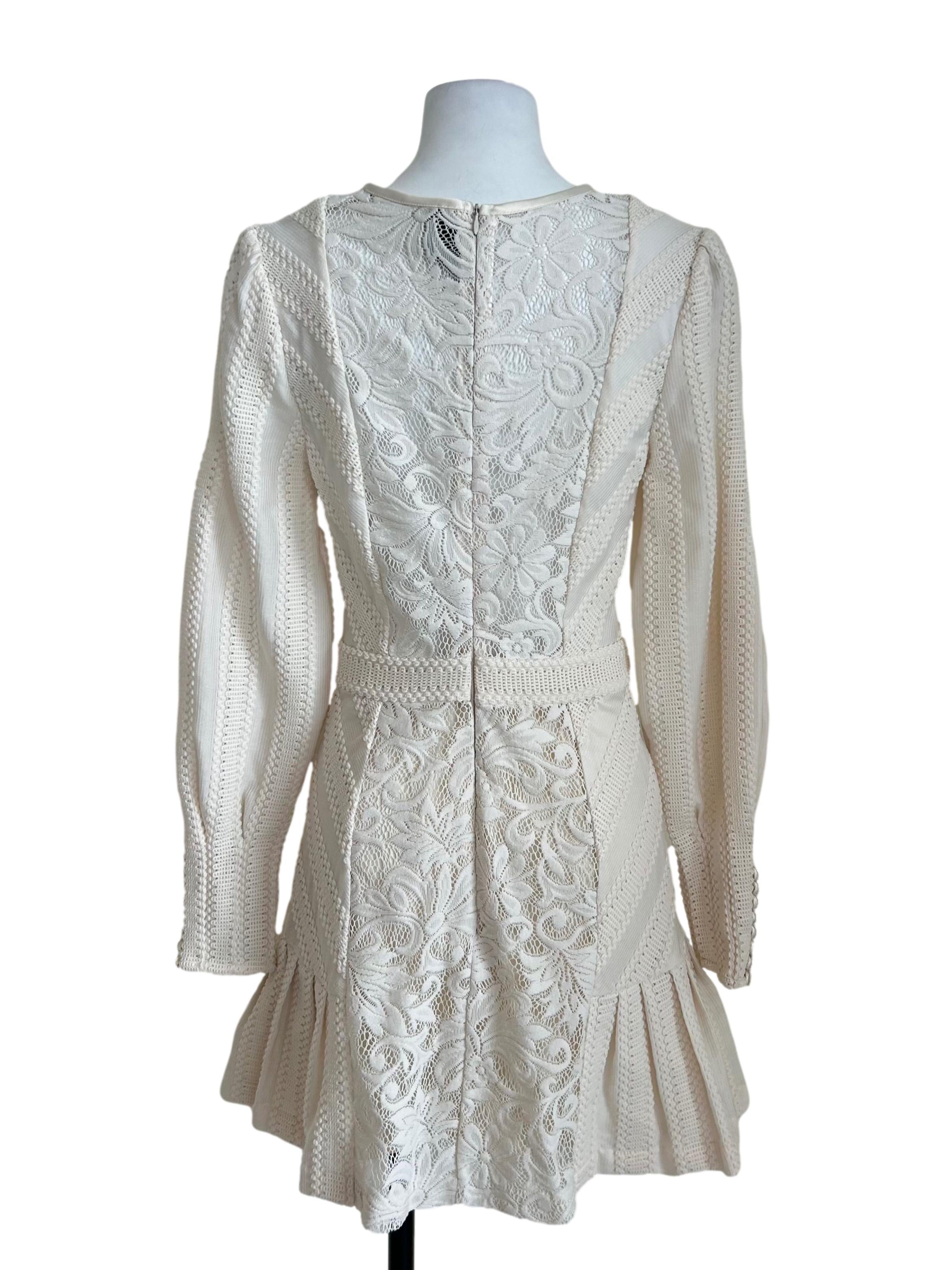 Cream Textured Lace Mini Dress