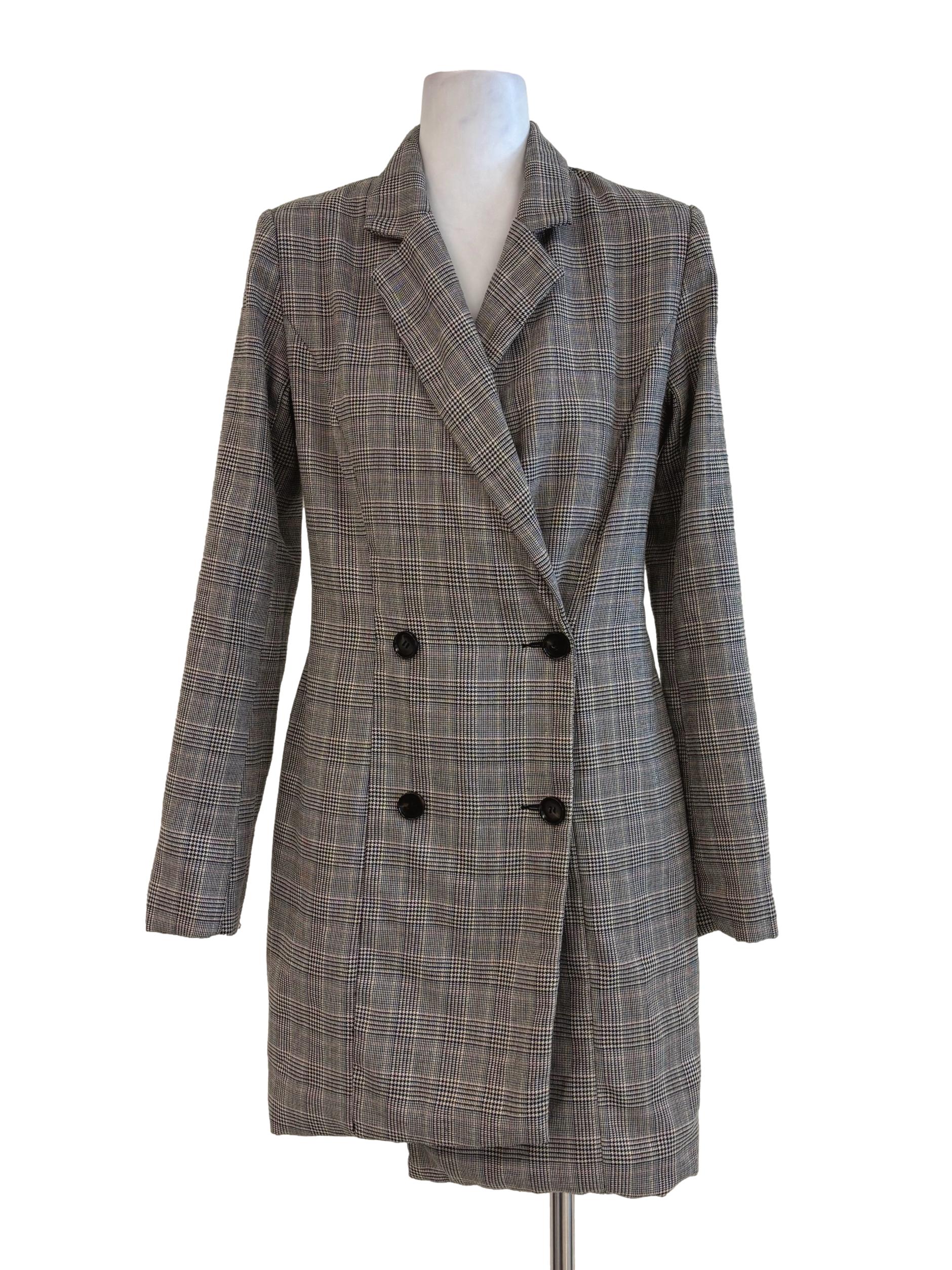 Echo Grey Plaid Double Breasted Blazer Dress